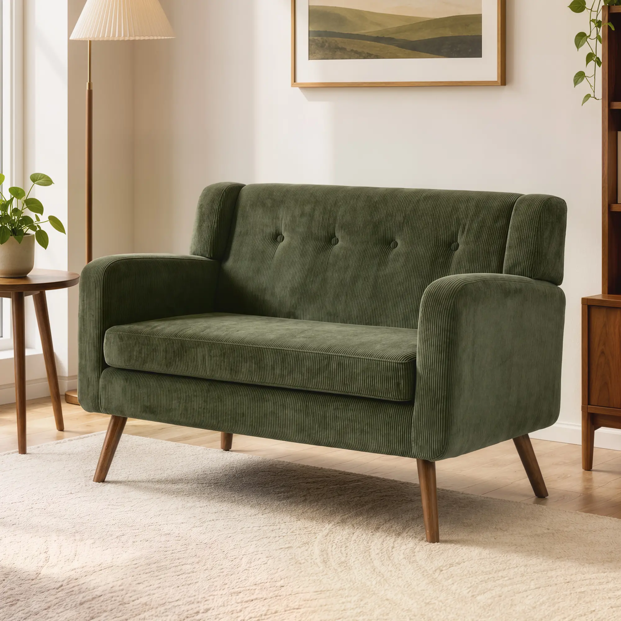 2 Seater Corduroy Sofa 118 x 72 x 80cm - Dark Green, Walnut - 14