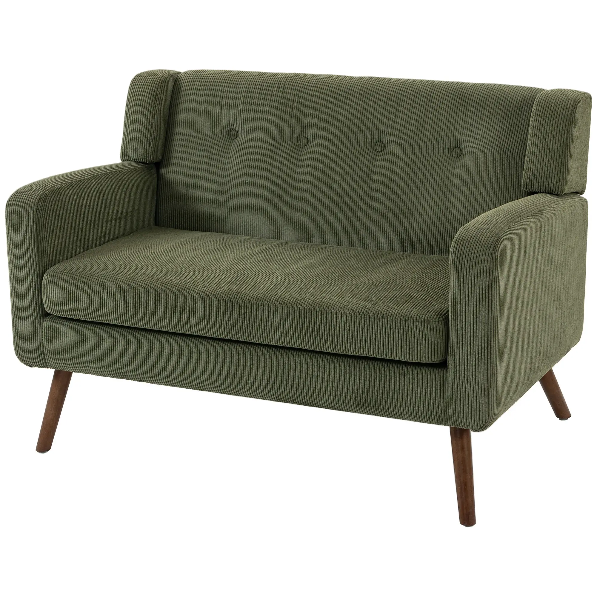 2 Seater Corduroy Sofa 118 x 72 x 80cm - Dark Green, Walnut - 15