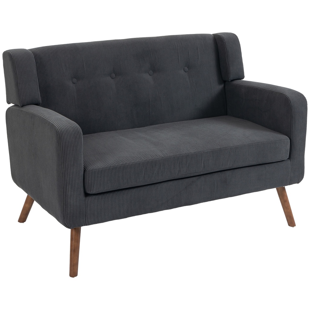 2 Seater Corduroy Sofa 118 x 72 x 80cm - Dark Grey, Walnut - 1