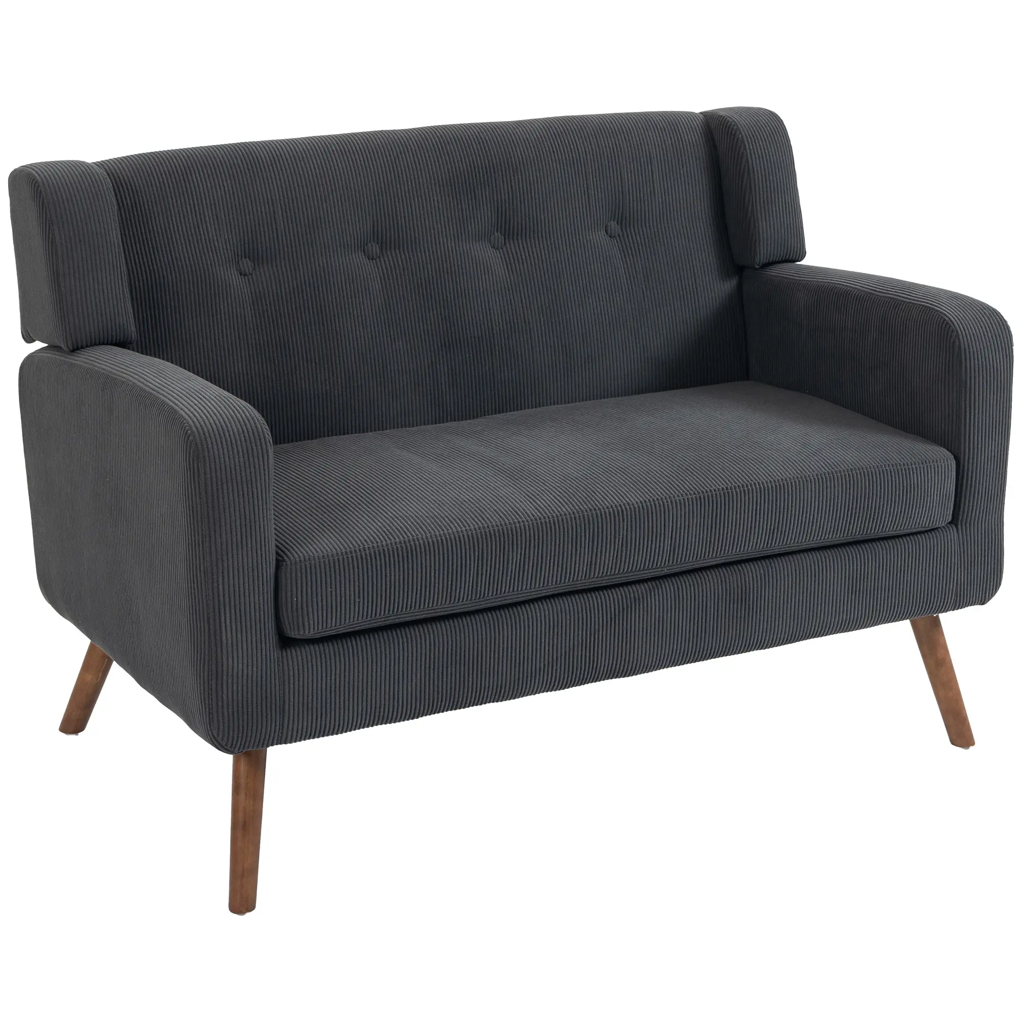 2 Seater Corduroy Sofa 118 x 72 x 80cm - Dark Grey, Walnut - 15