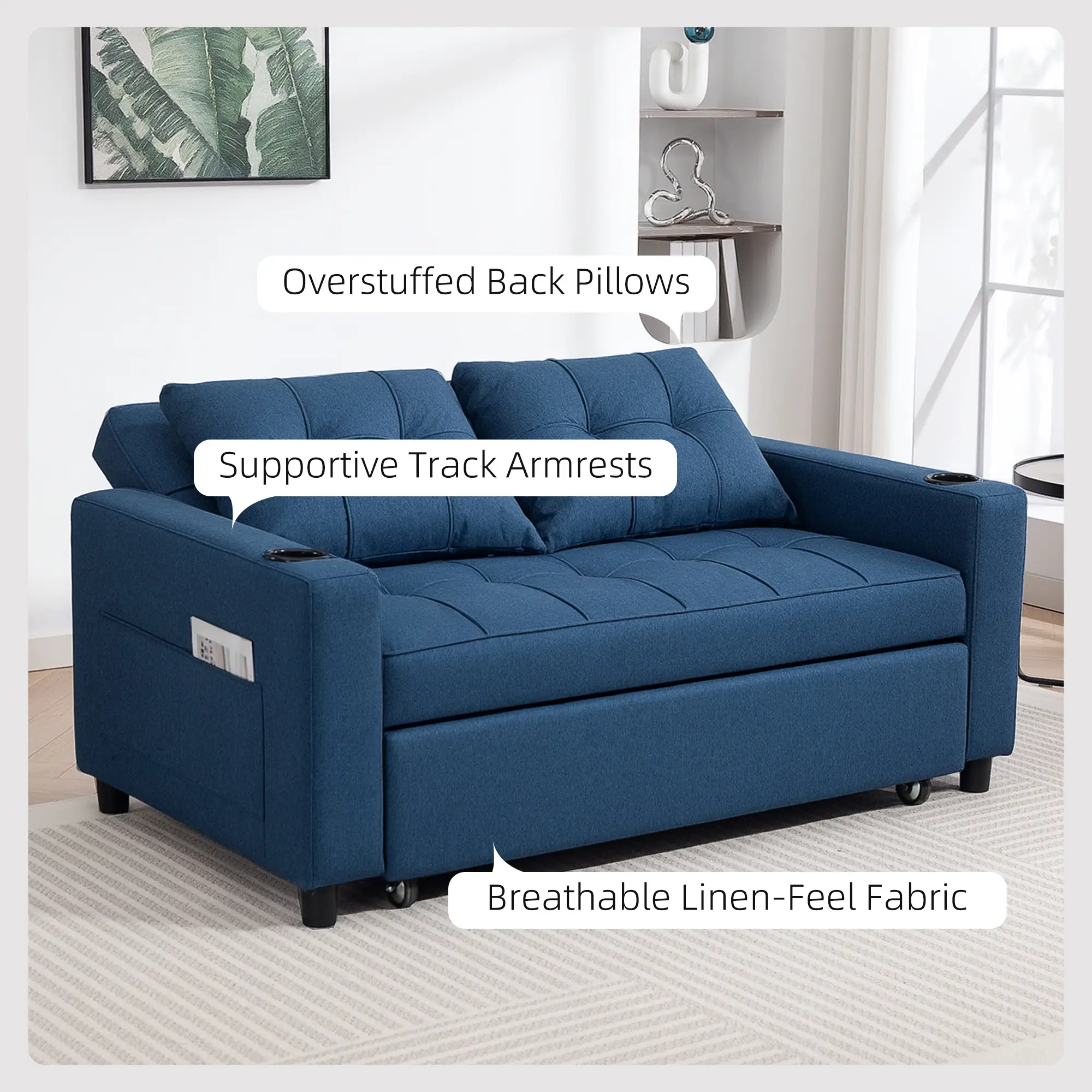 Linen Sofa Bed 157 x 90 x 91cm - Dark Blue - 6