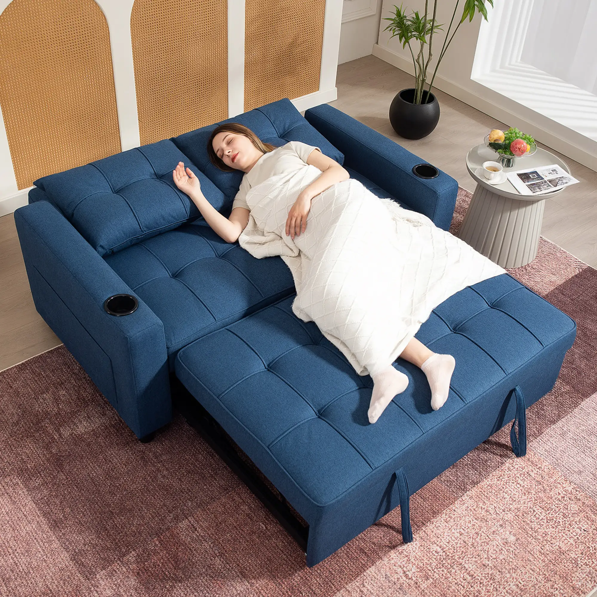 Linen Sofa Bed 157 x 90 x 91cm - Dark Blue - 8