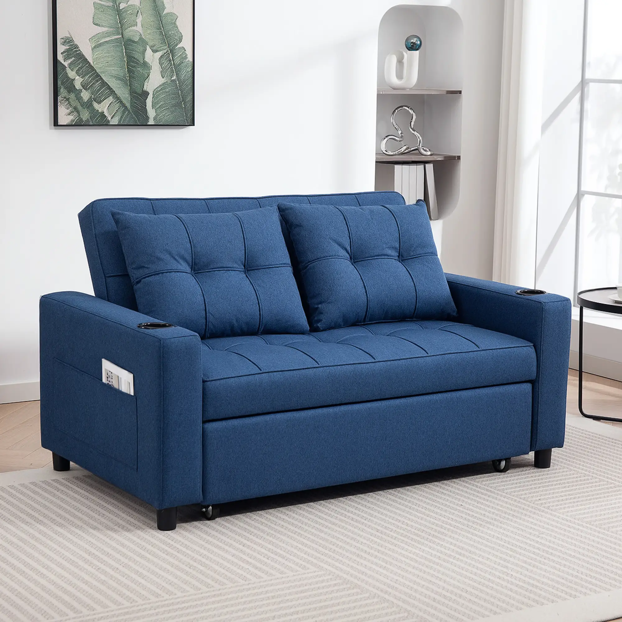Linen Sofa Bed 157 x 90 x 91cm - Dark Blue - 14