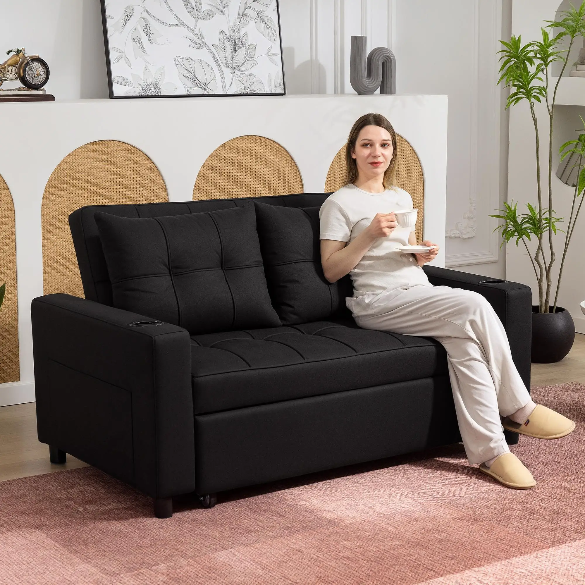 Linen Sofa Bed 157 x 90 x 91cm - Black - 2