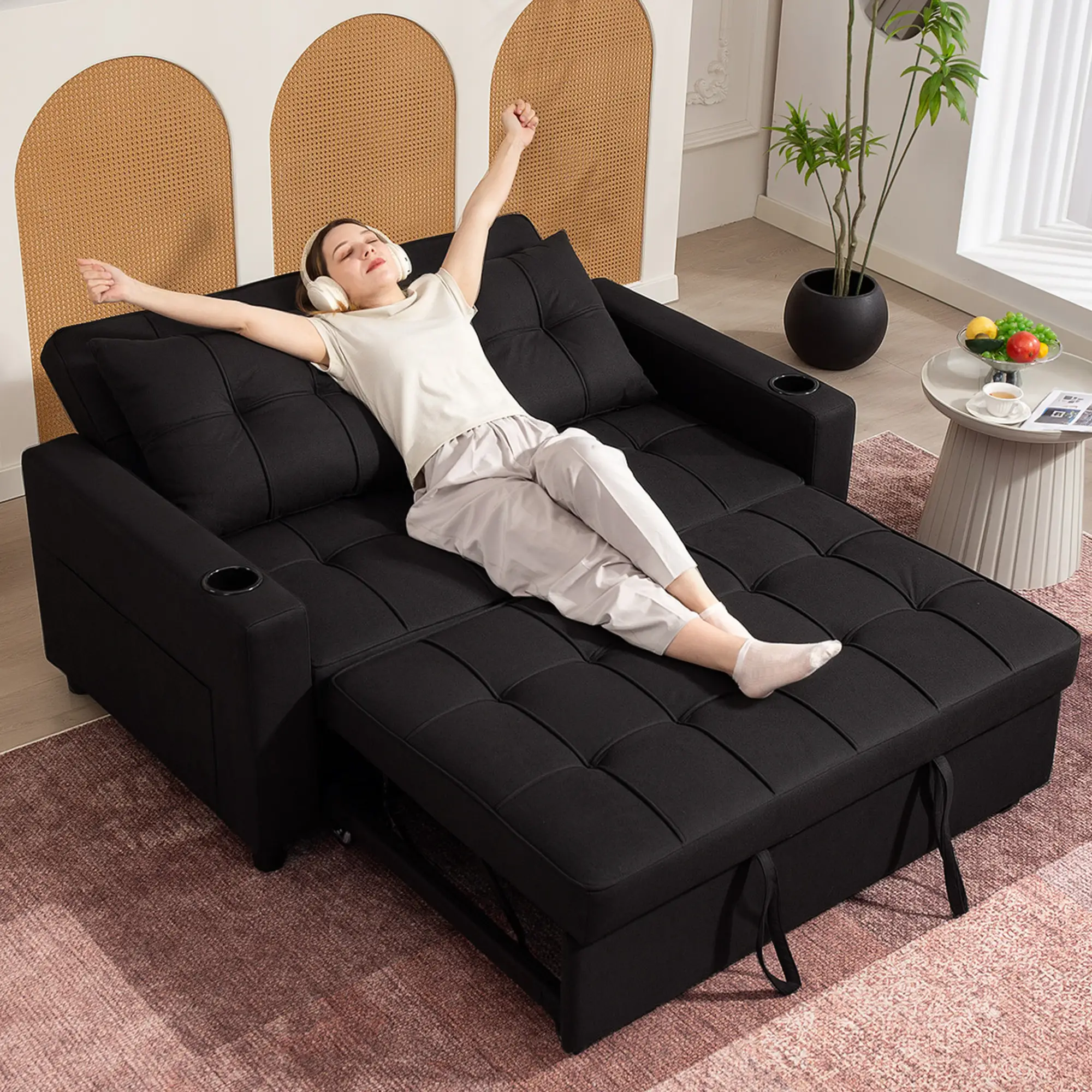 Linen Sofa Bed 157 x 90 x 91cm - Black - 8