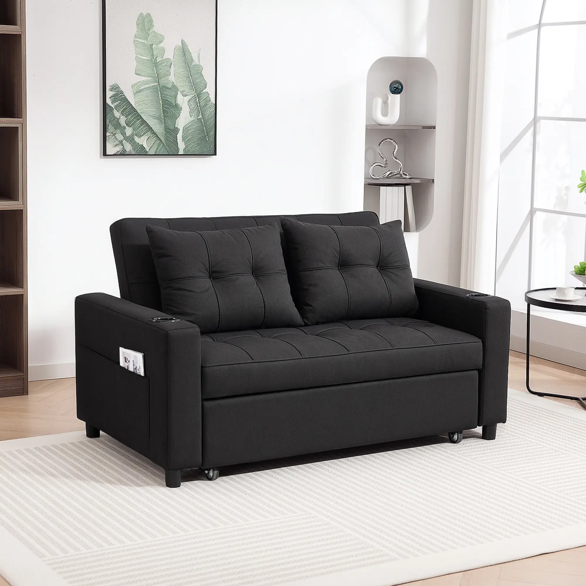 Linen Sofa Bed 157 x 90 x 91cm - Black - 10
