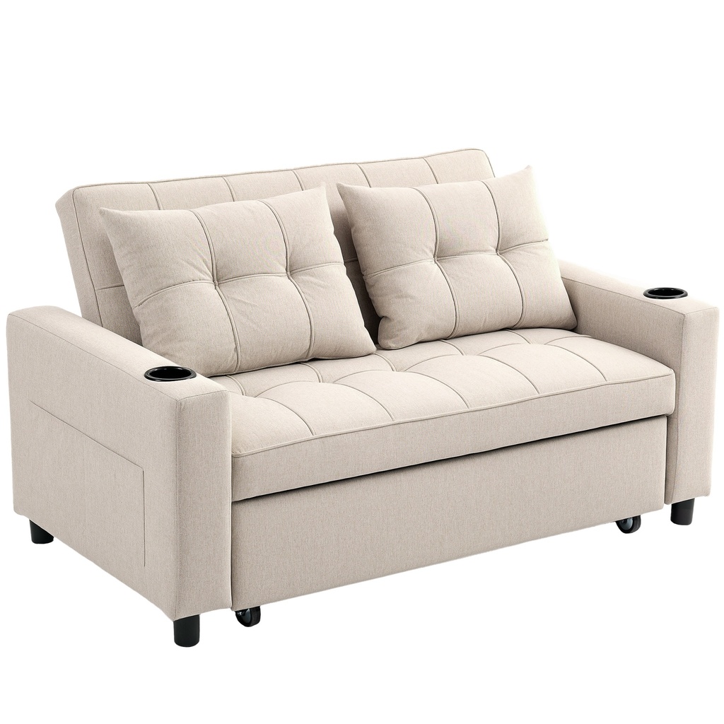 Linen Sofa Bed 157 x 90 x 91cm - Beige - 1