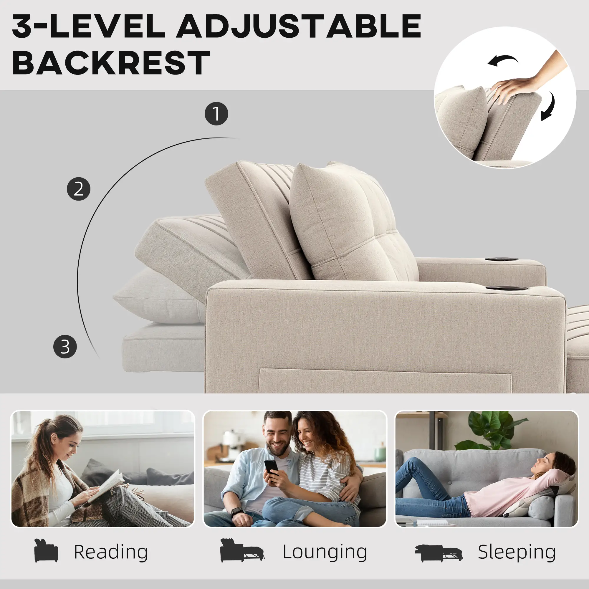 Linen Sofa Bed 157 x 90 x 91cm - Beige - 5