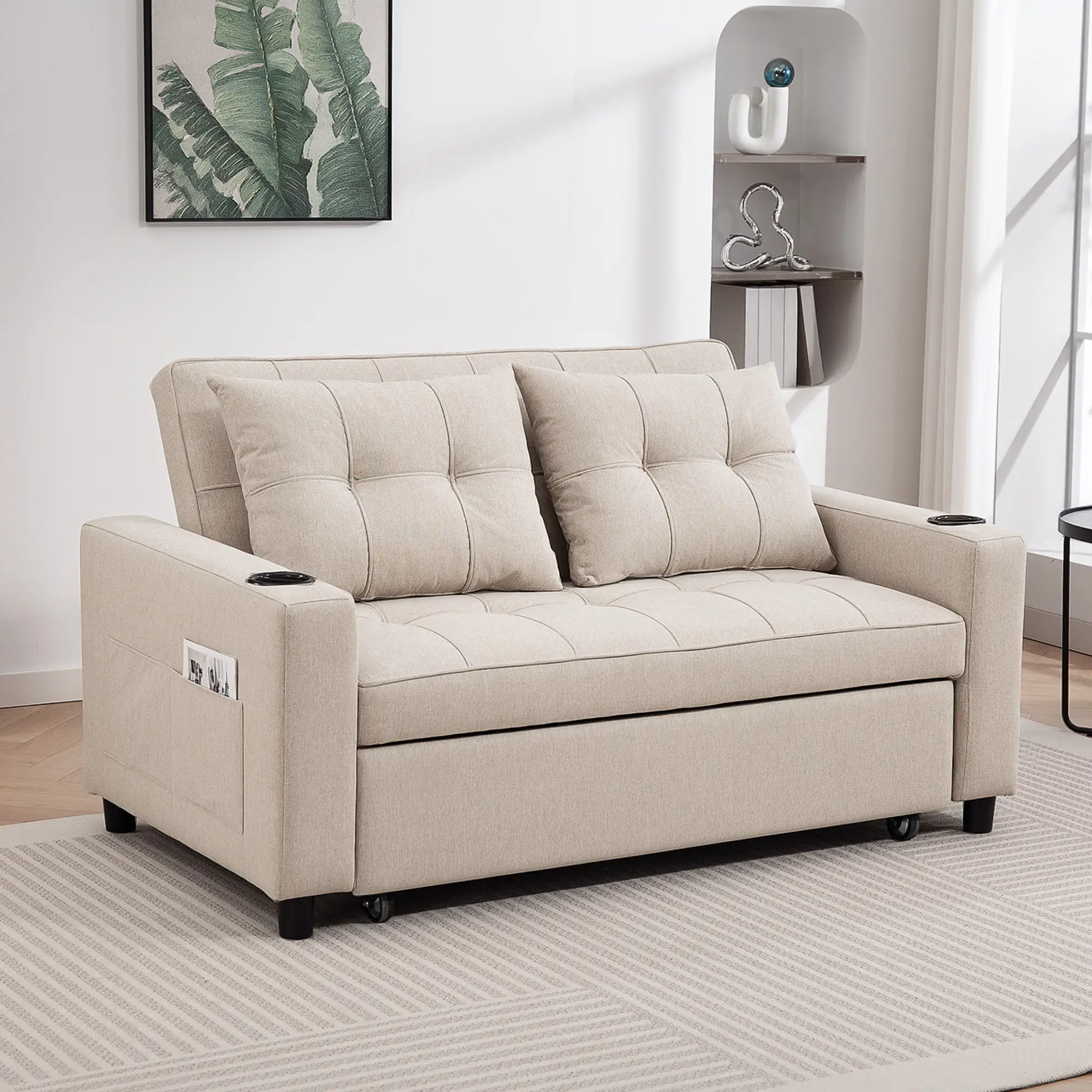 Linen Sofa Bed 157 x 90 x 91cm - Beige - 10