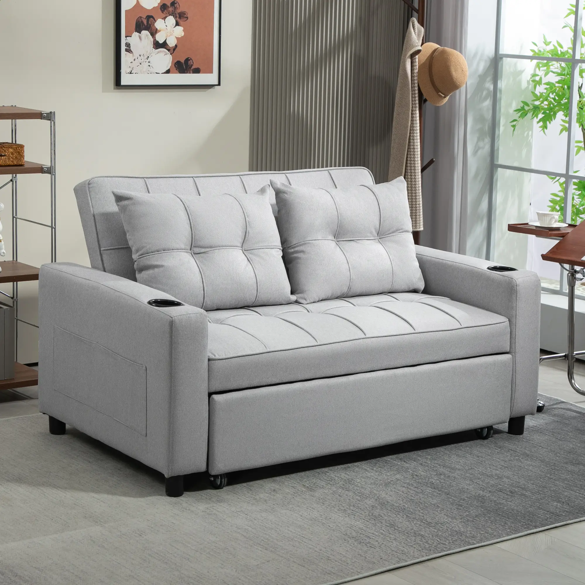 Linen Sofa Bed 157 x 90 x 91cm - Light Grey - 2