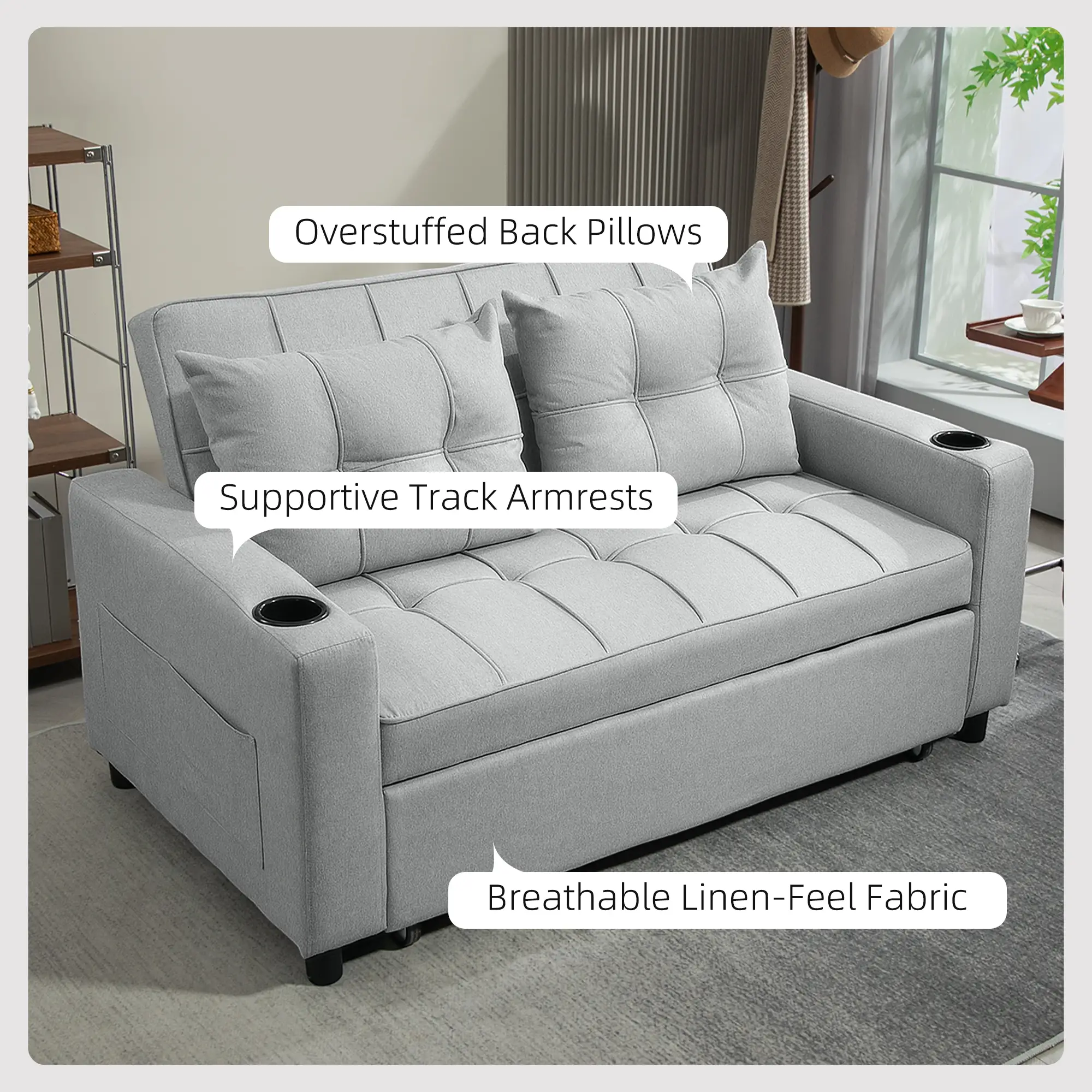 Linen Sofa Bed 157 x 90 x 91cm - Light Grey - 6