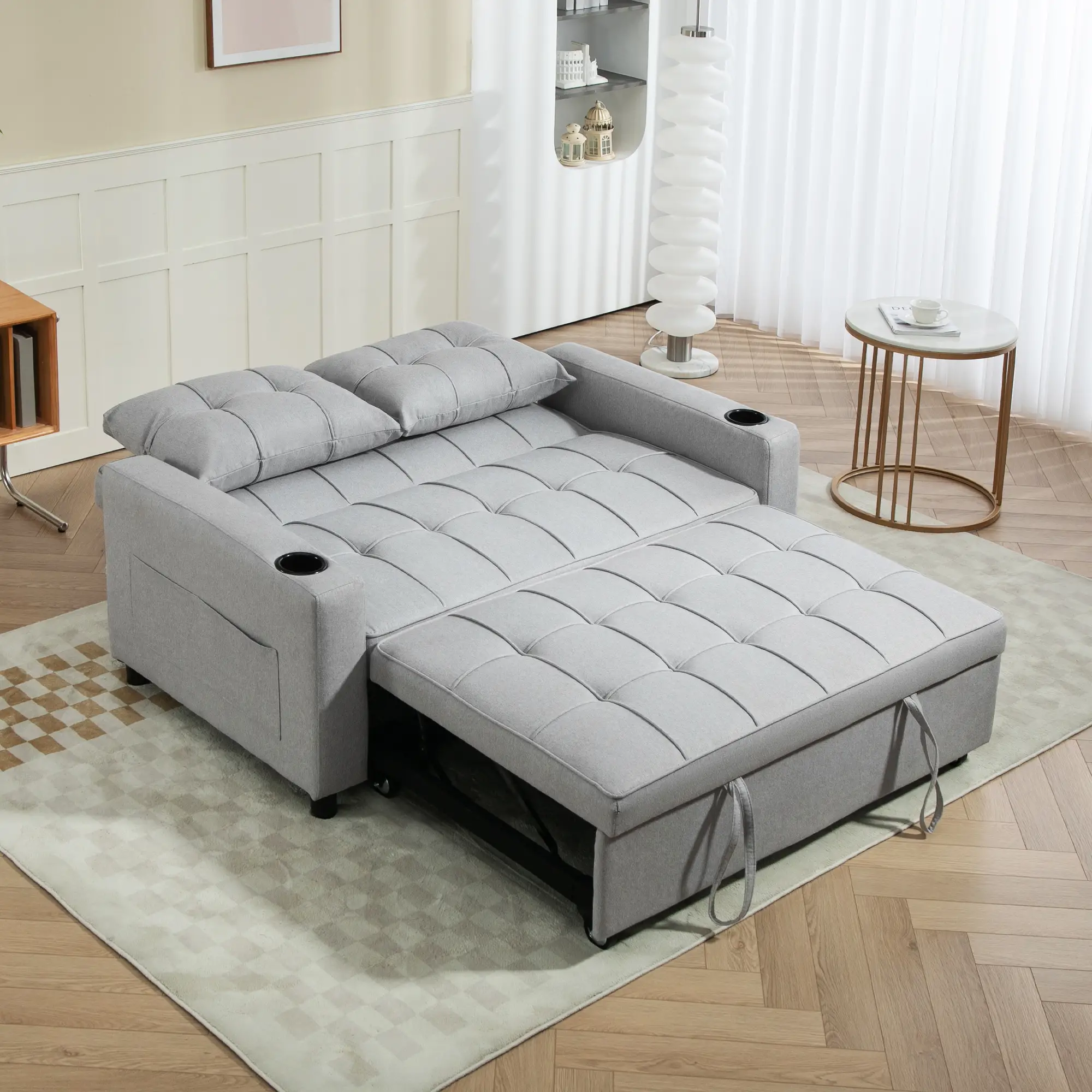 Linen Sofa Bed 157 x 90 x 91cm - Light Grey - 8