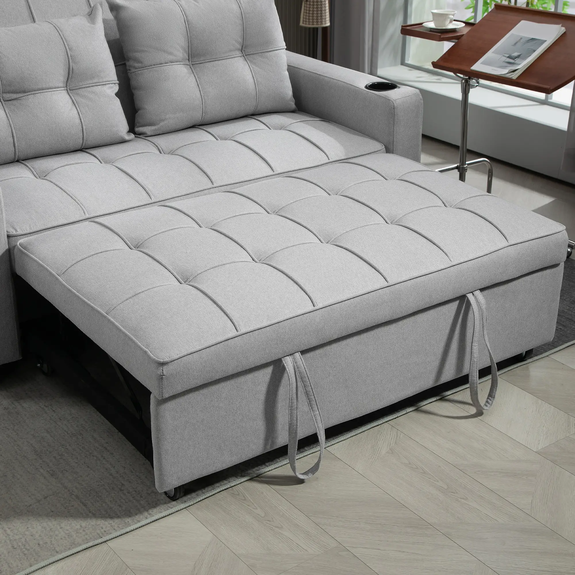 Linen Sofa Bed 157 x 90 x 91cm - Light Grey - 11