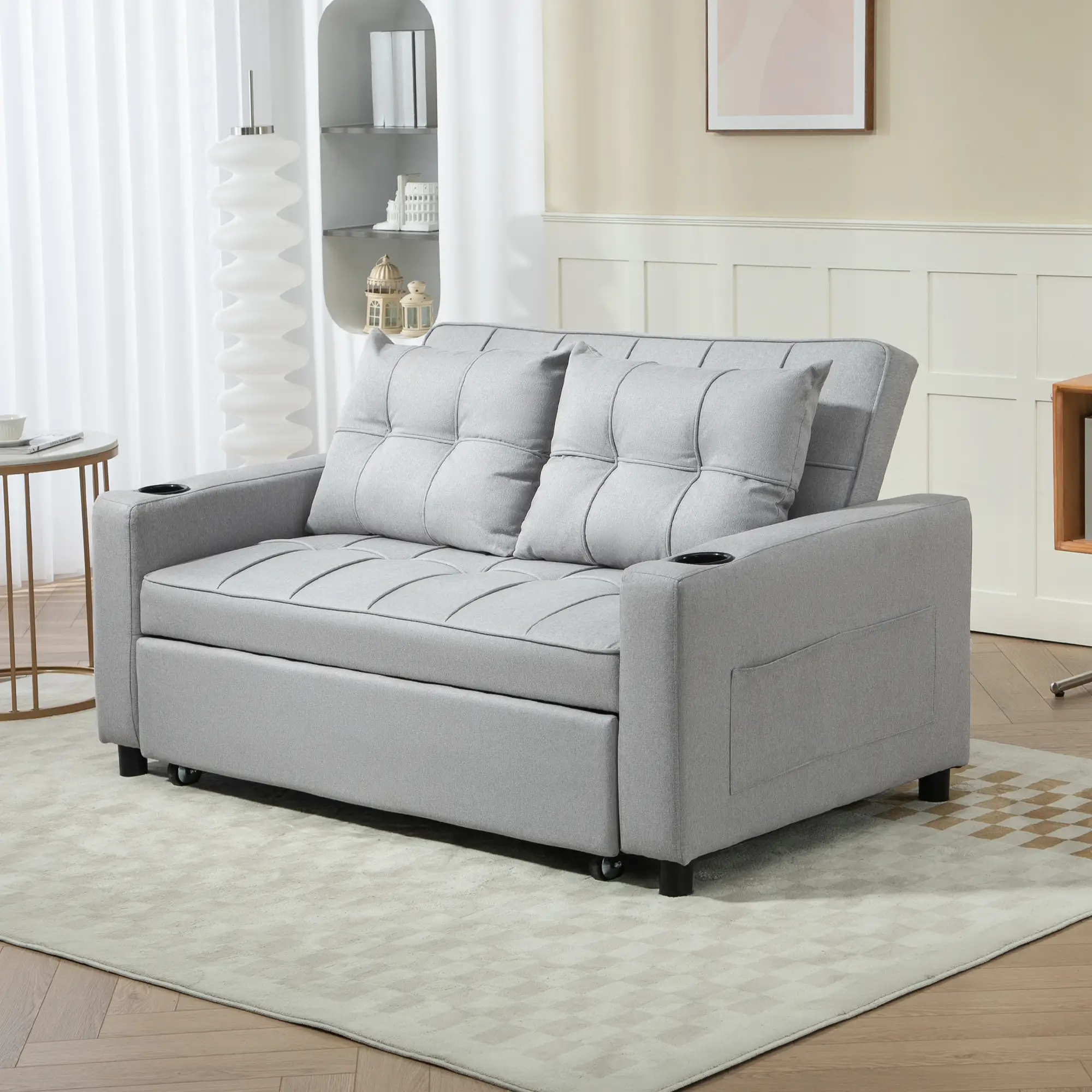 Linen Sofa Bed 157 x 90 x 91cm - Light Grey - 14