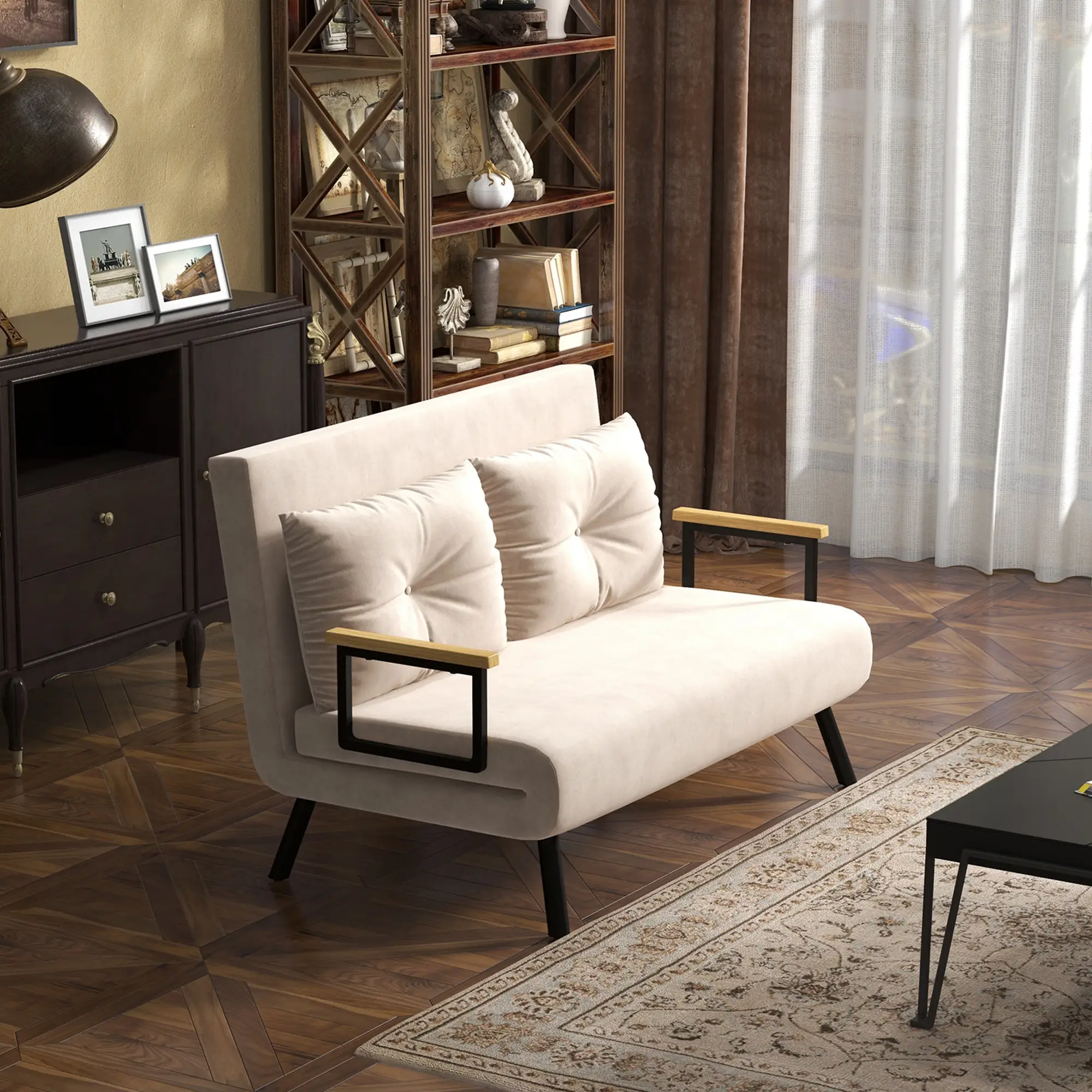 Velvet Sofa Bed 102 x 73 x 81cm - Beige - 2
