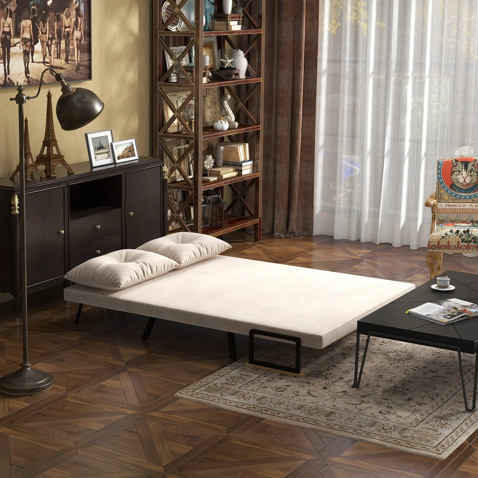 Velvet Sofa Bed 102 x 73 x 81cm - Beige - 7
