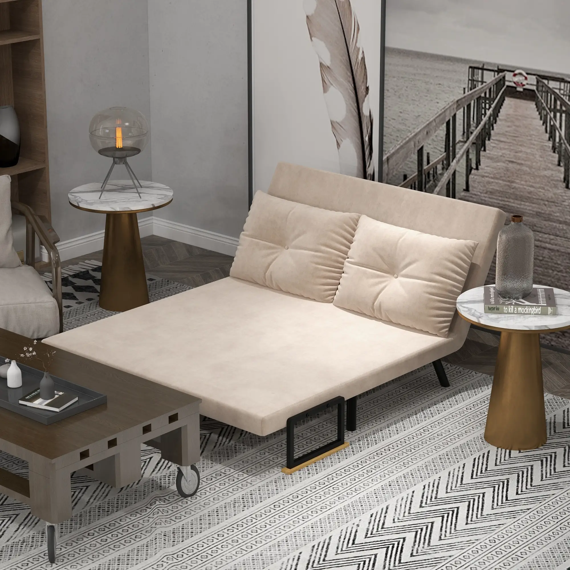 Velvet Sofa Bed 102 x 73 x 81cm - Beige - 10