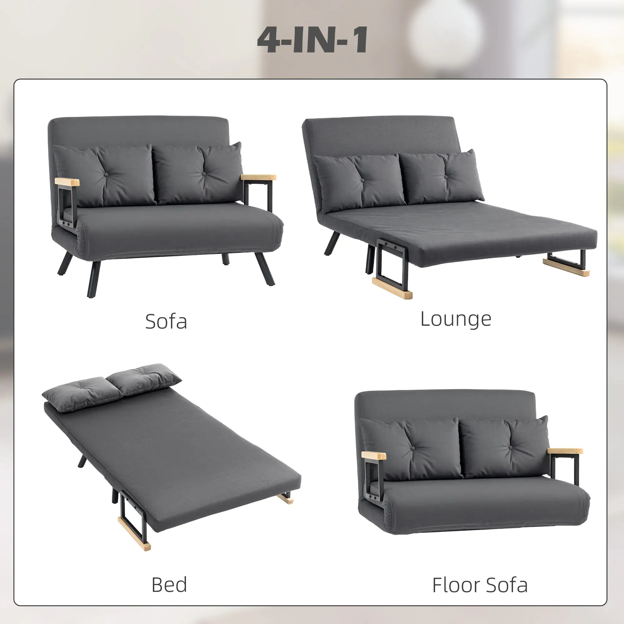 Velvet Sofa Bed 102 x 73 x 81cm - Dark Grey - 4