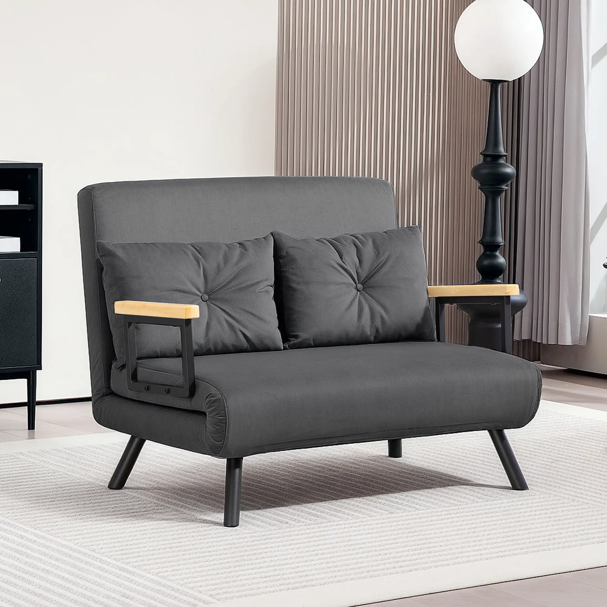 Velvet Sofa Bed 102 x 73 x 81cm - Dark Grey - 8
