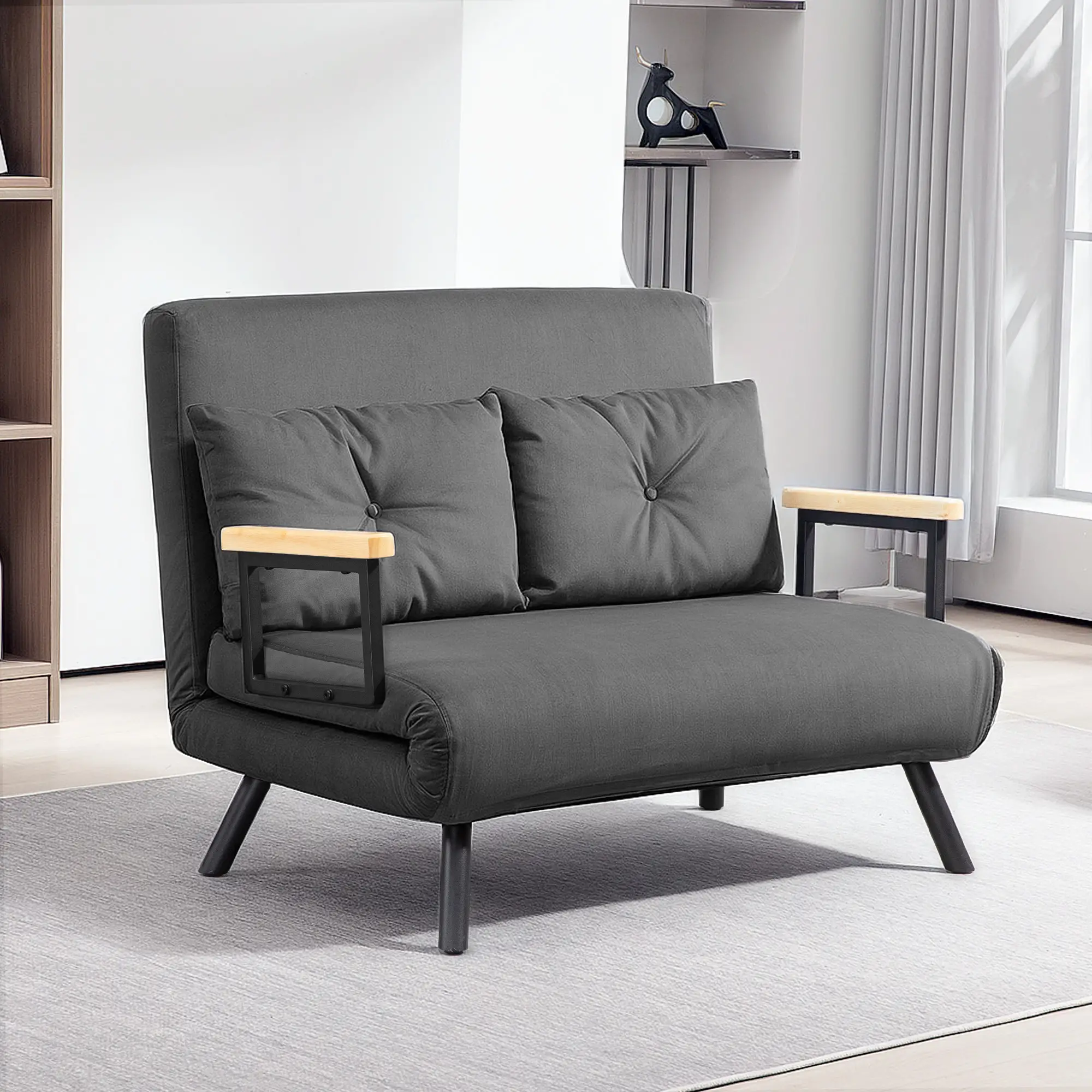Velvet Sofa Bed 102 x 73 x 81cm - Dark Grey - 10