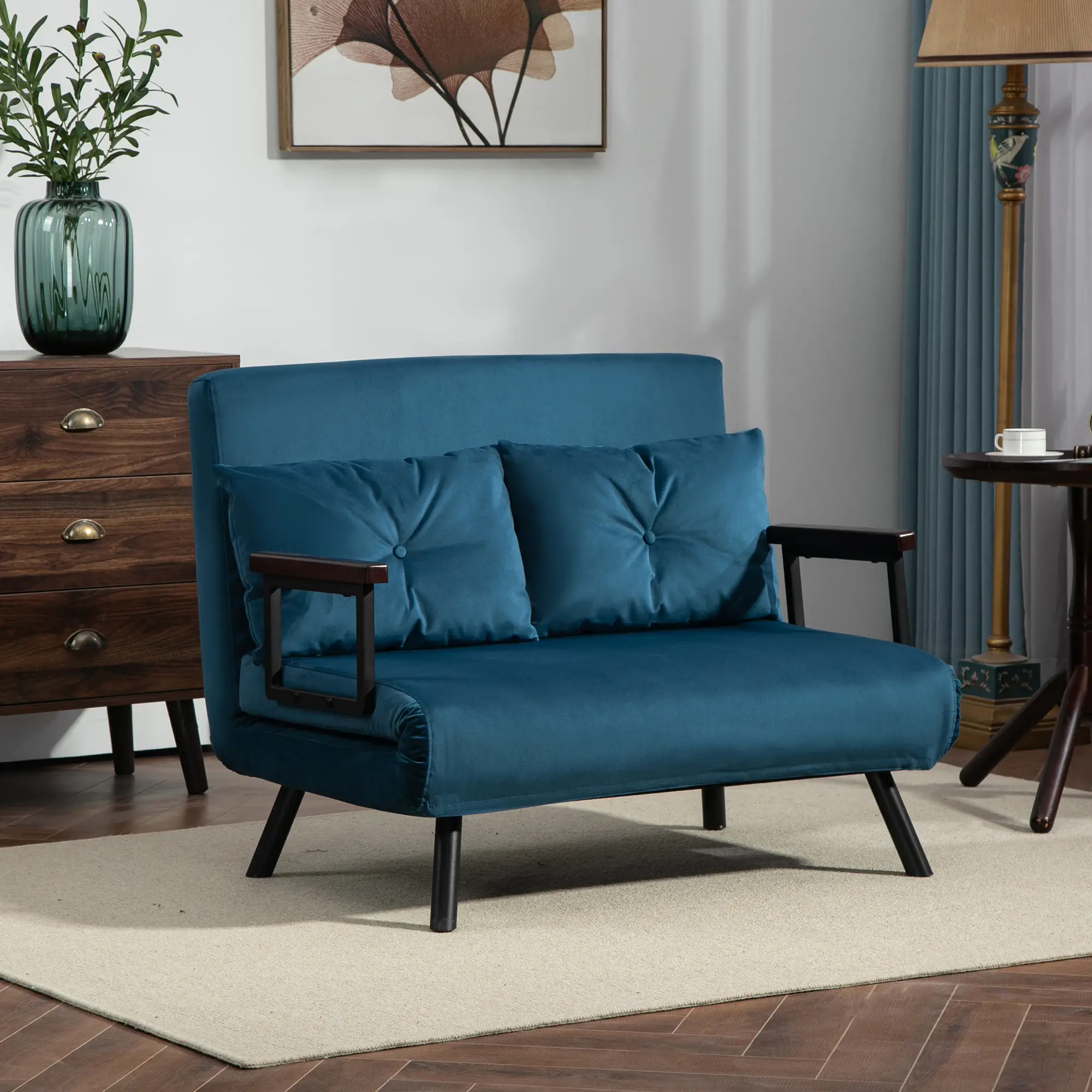 Velvet Sofa Bed 102 x 73 x 81cm - Blue - 2