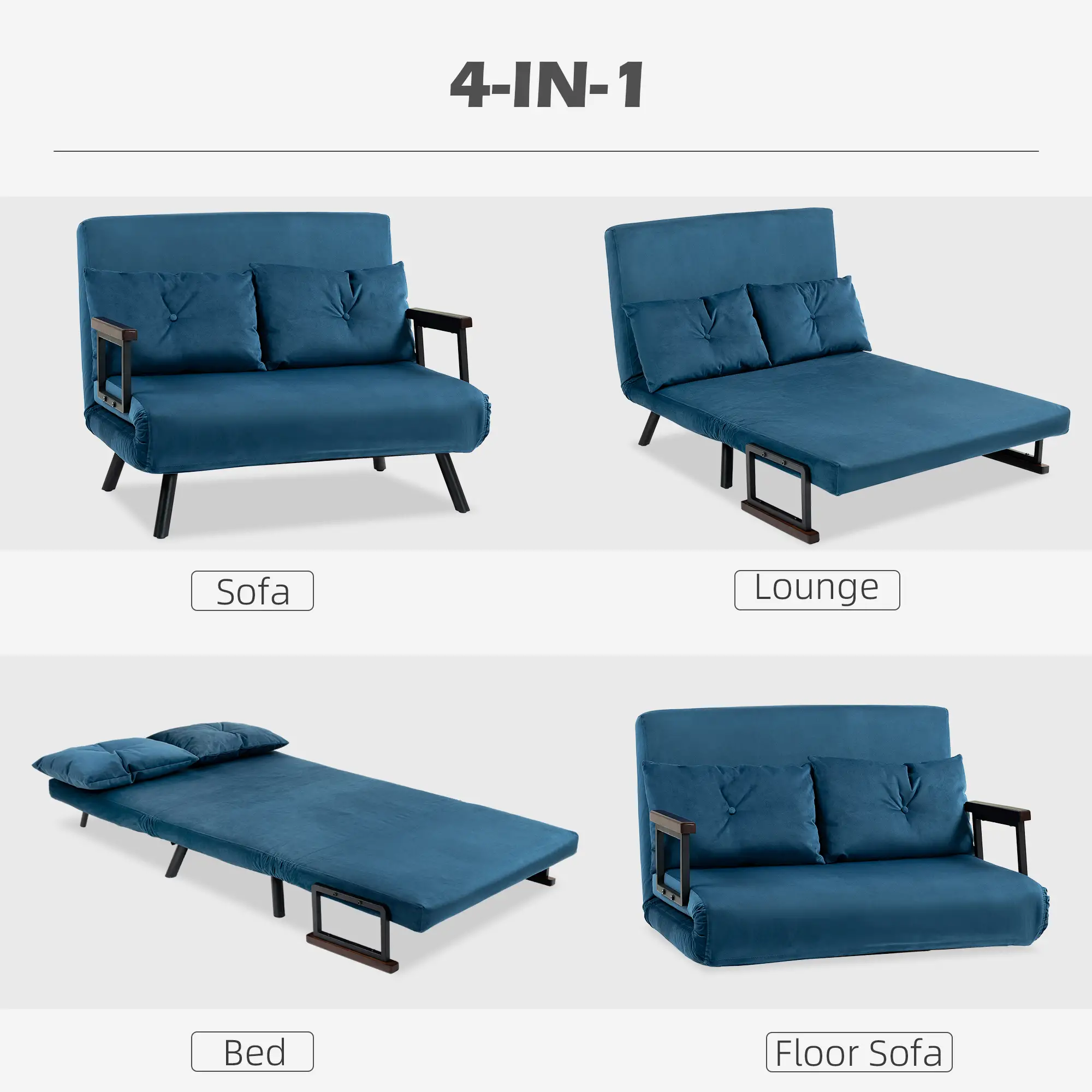 Velvet Sofa Bed 102 x 73 x 81cm - Blue - 4