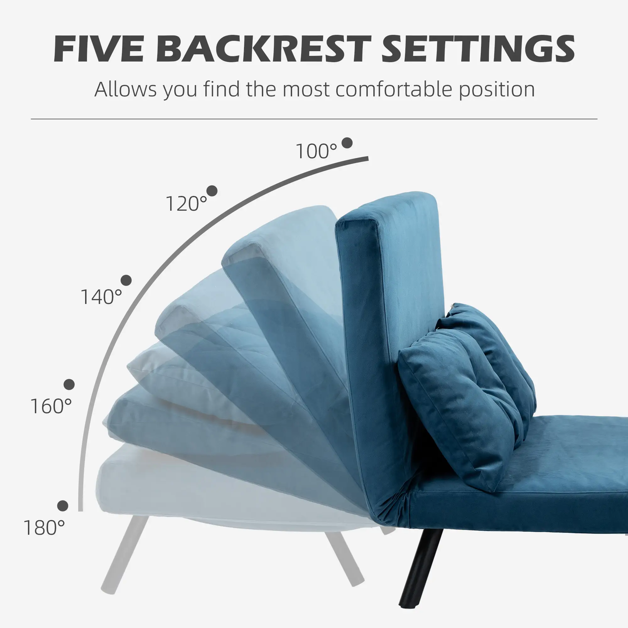 Velvet Sofa Bed 102 x 73 x 81cm - Blue - 5