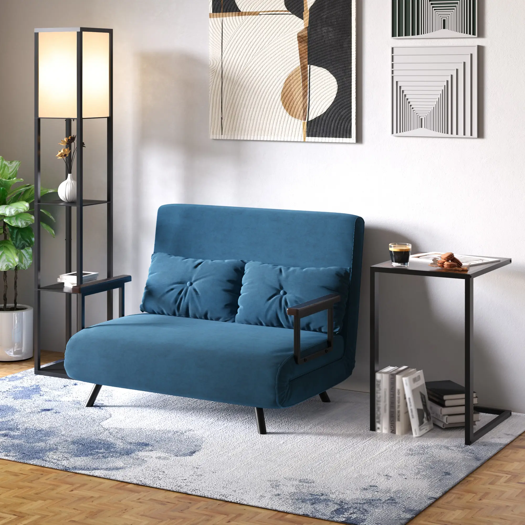 Velvet Sofa Bed 102 x 73 x 81cm - Blue - 11