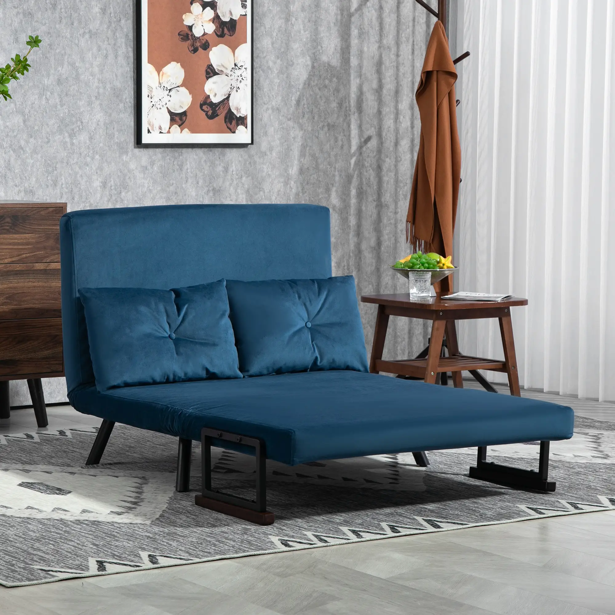 Velvet Sofa Bed 102 x 73 x 81cm - Blue - 12