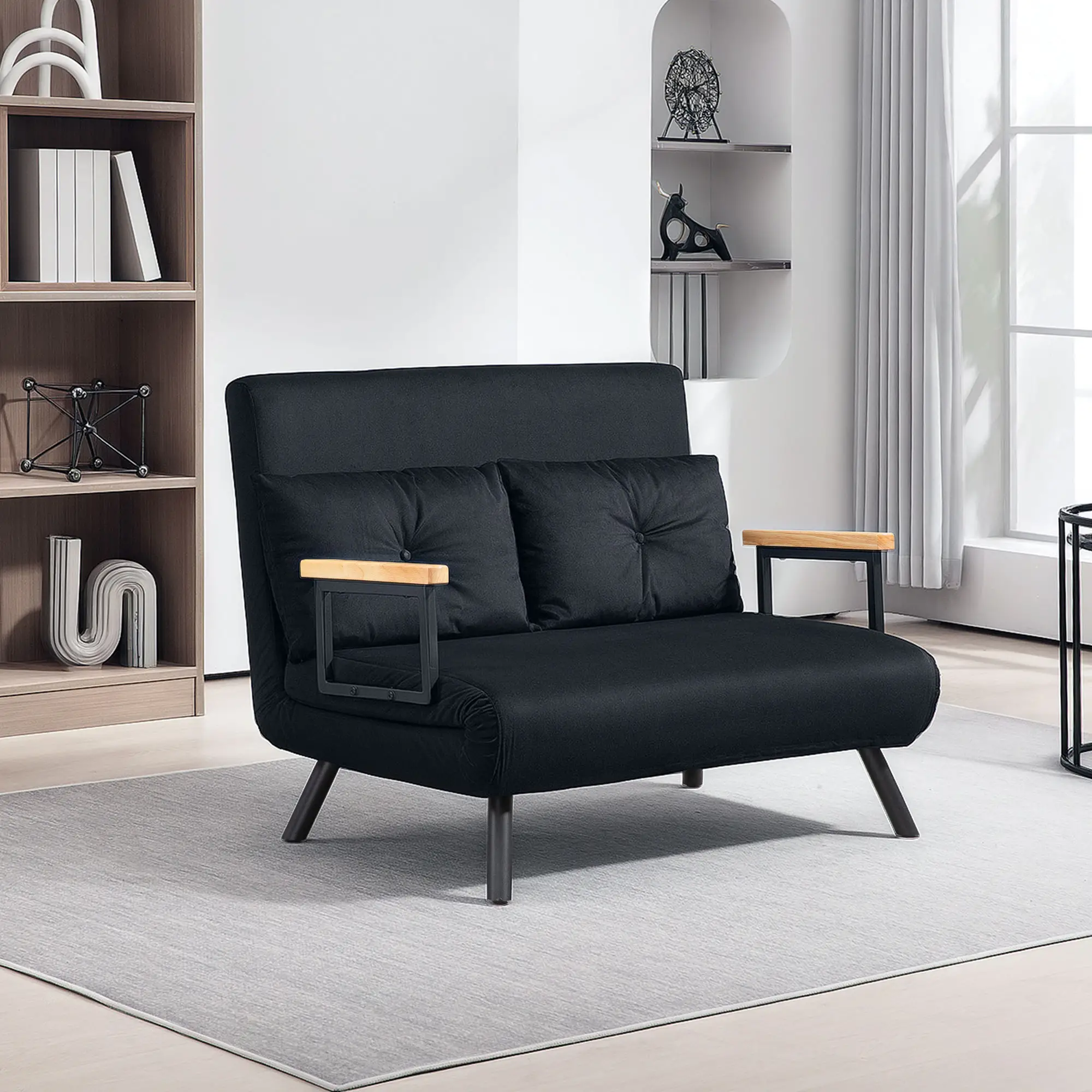 Velvet Sofa Bed 102 x 73 x 81cm - Black - 2