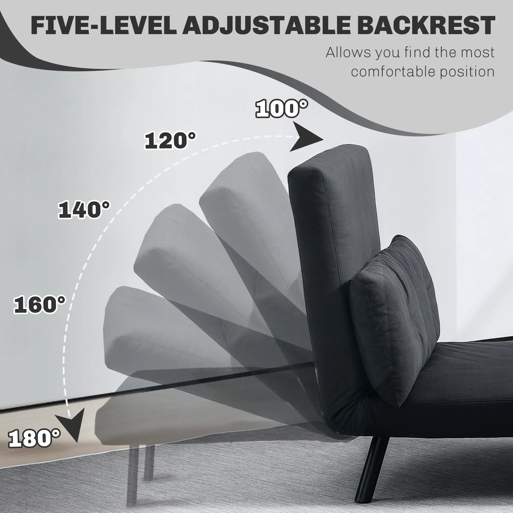 Velvet Sofa Bed 102 x 73 x 81cm - Black - 5