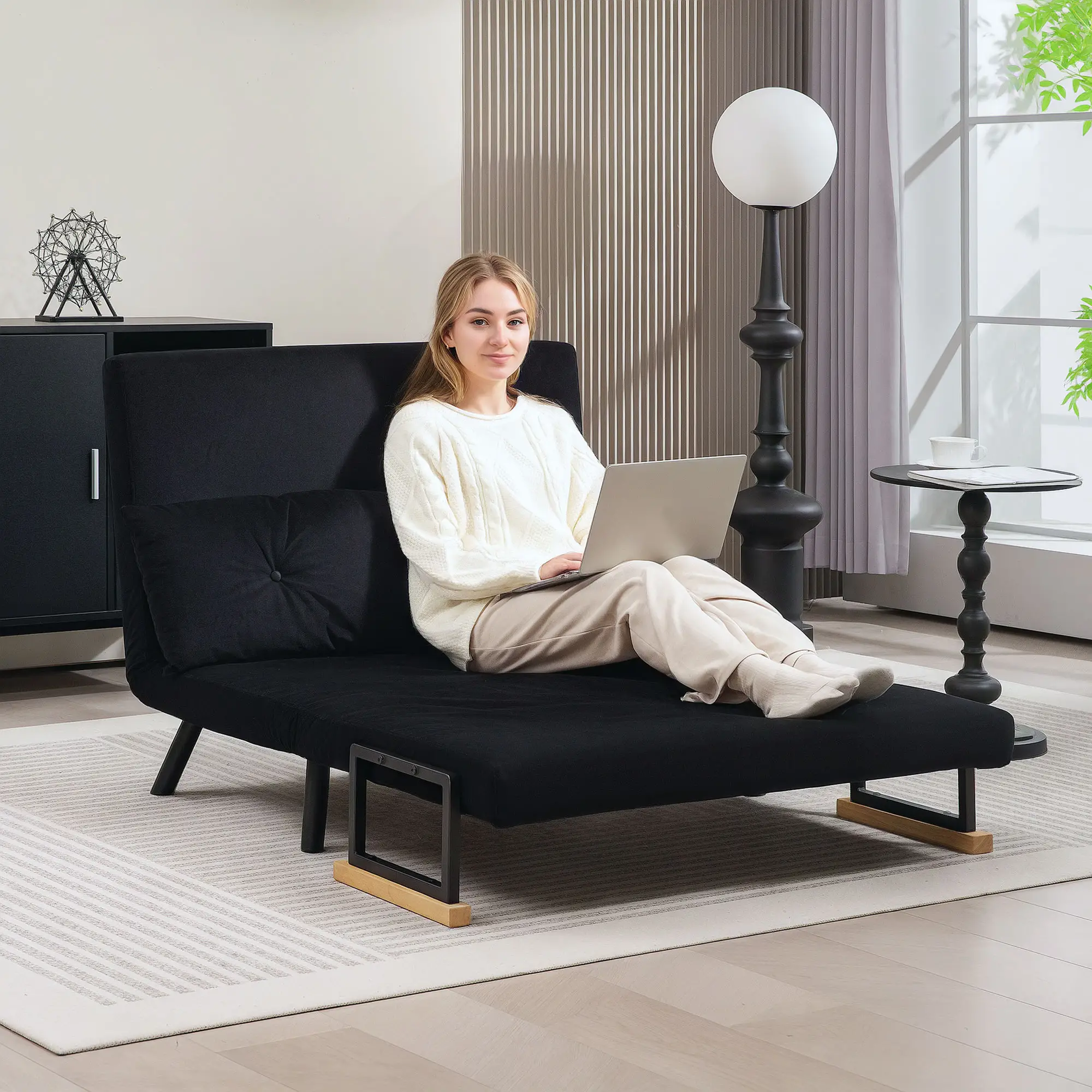 Velvet Sofa Bed 102 x 73 x 81cm - Black - 8