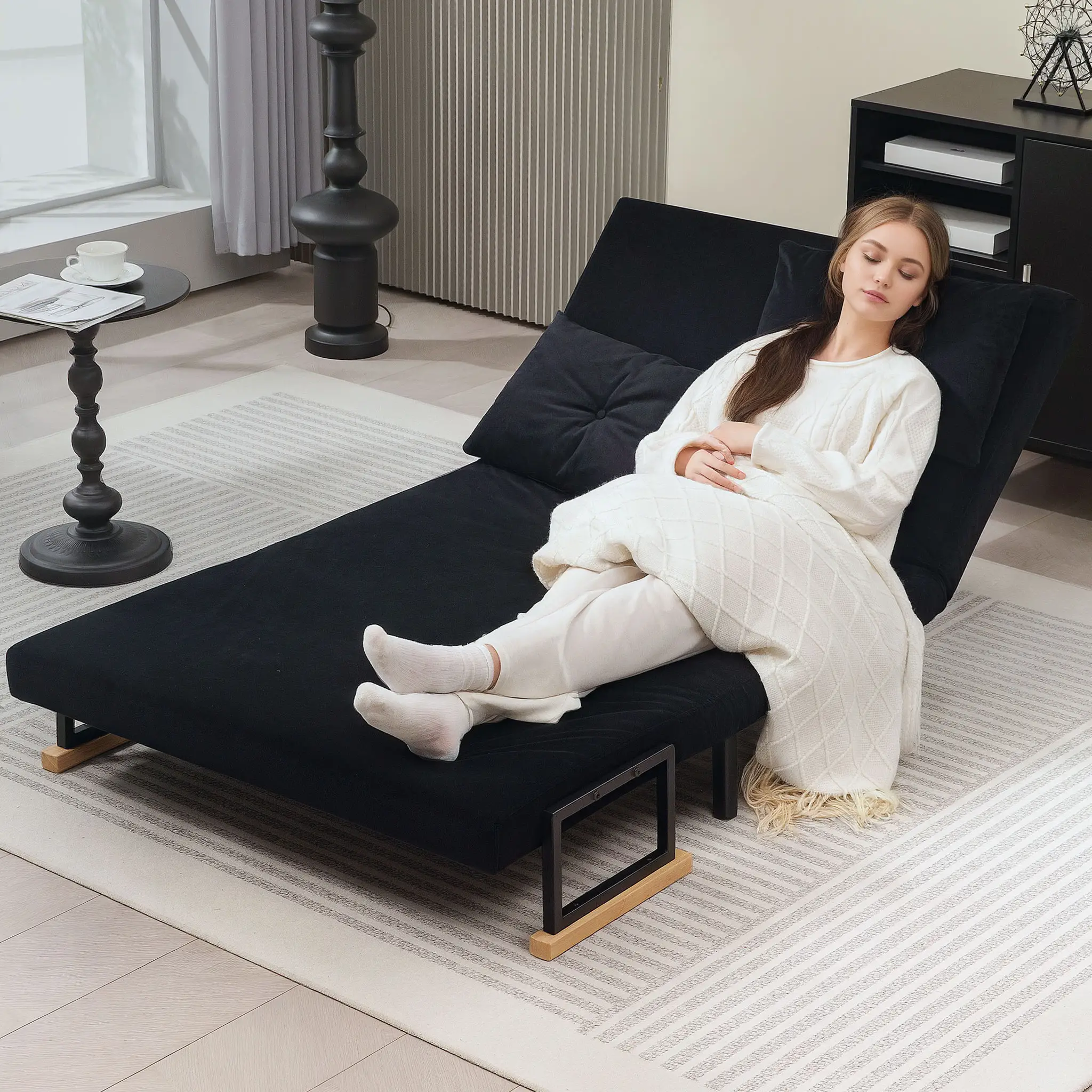 Velvet Sofa Bed 102 x 73 x 81cm - Black - 9