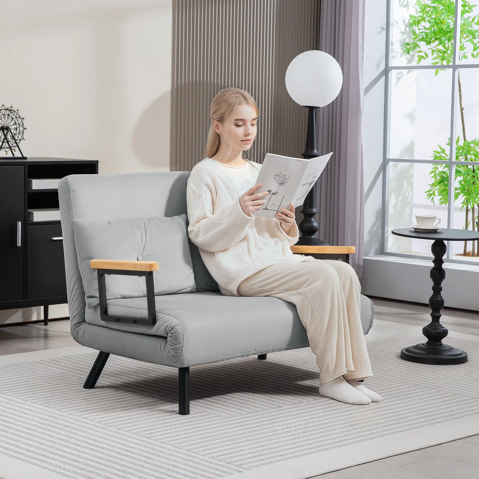 Velvet Sofa Bed 102 x 73 x 81cm - Light Grey - 2