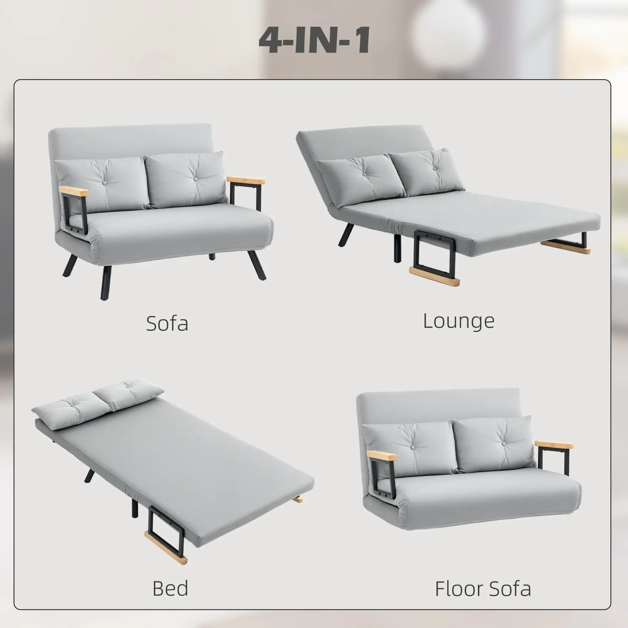 Velvet Sofa Bed 102 x 73 x 81cm - Light Grey - 4