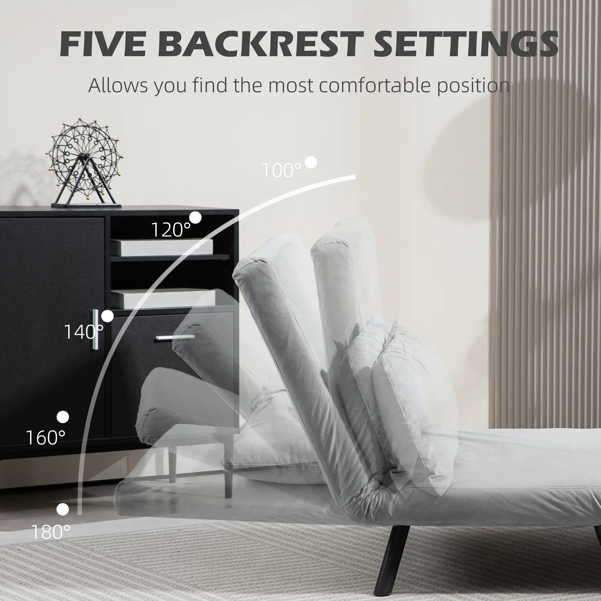 Velvet Sofa Bed 102 x 73 x 81cm - Light Grey - 5