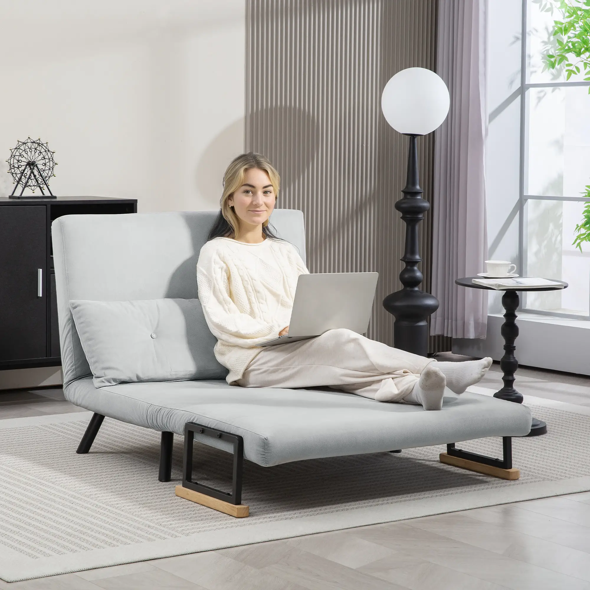 Velvet Sofa Bed 102 x 73 x 81cm - Light Grey - 7