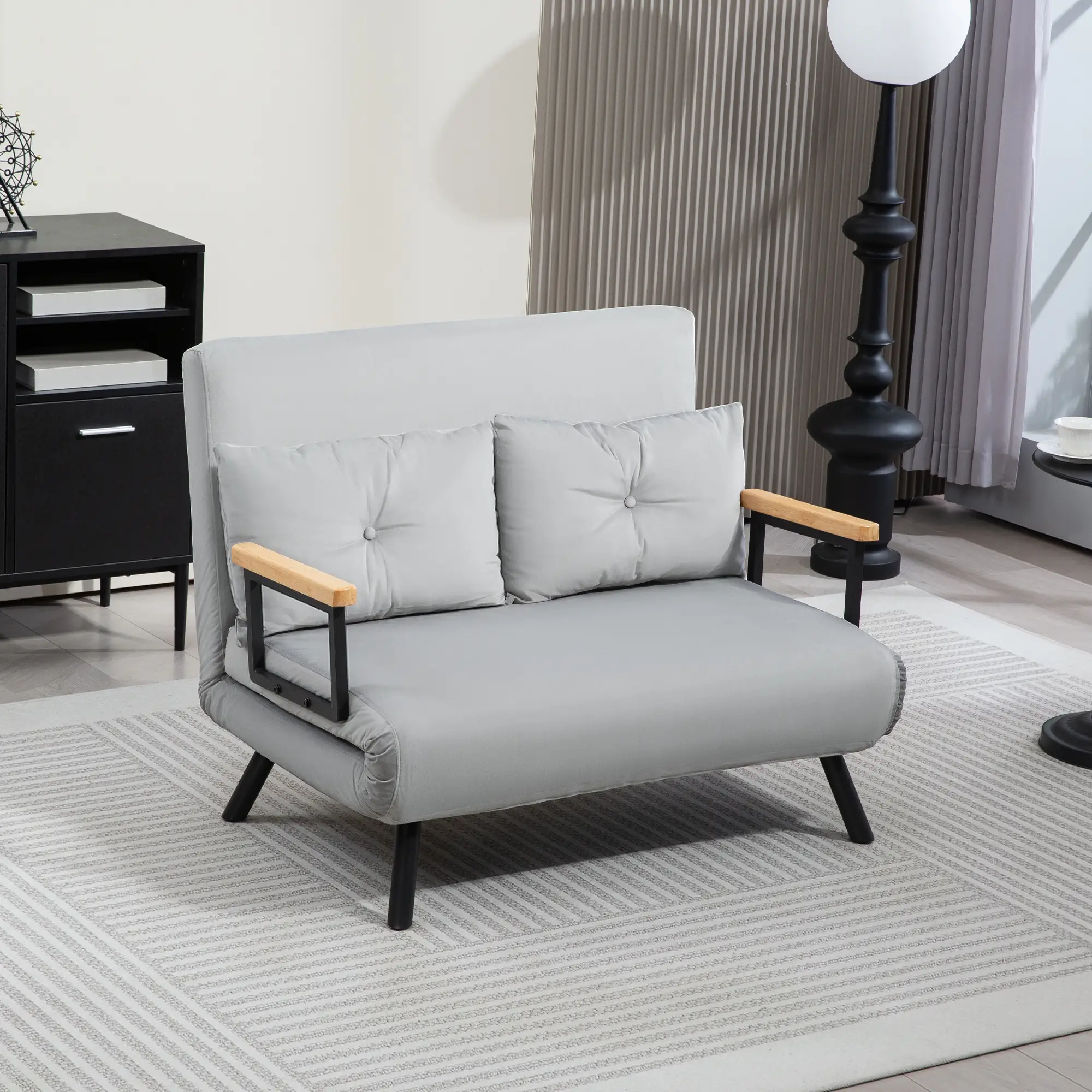 Velvet Sofa Bed 102 x 73 x 81cm - Light Grey - 8