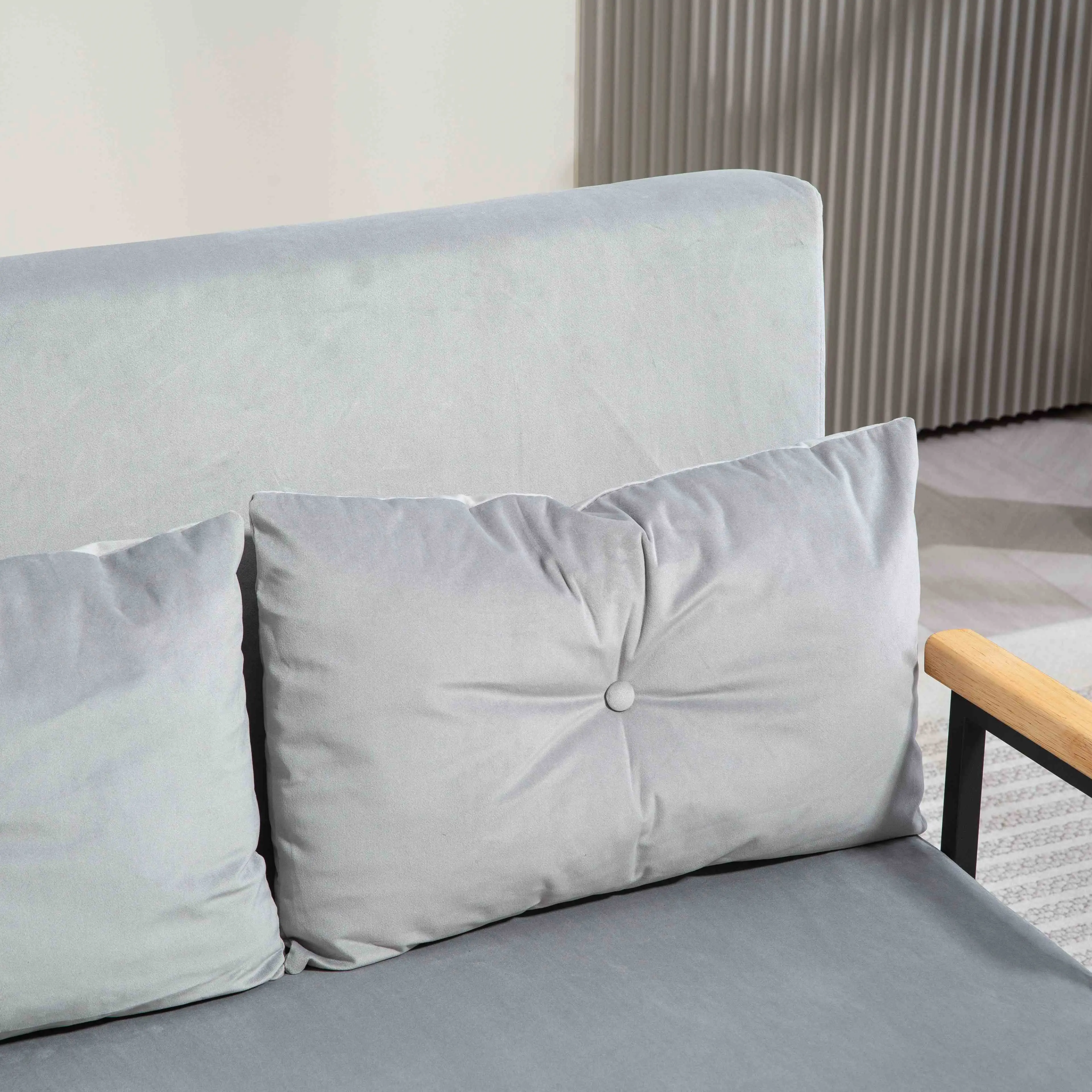 Velvet Sofa Bed 102 x 73 x 81cm - Light Grey - 10