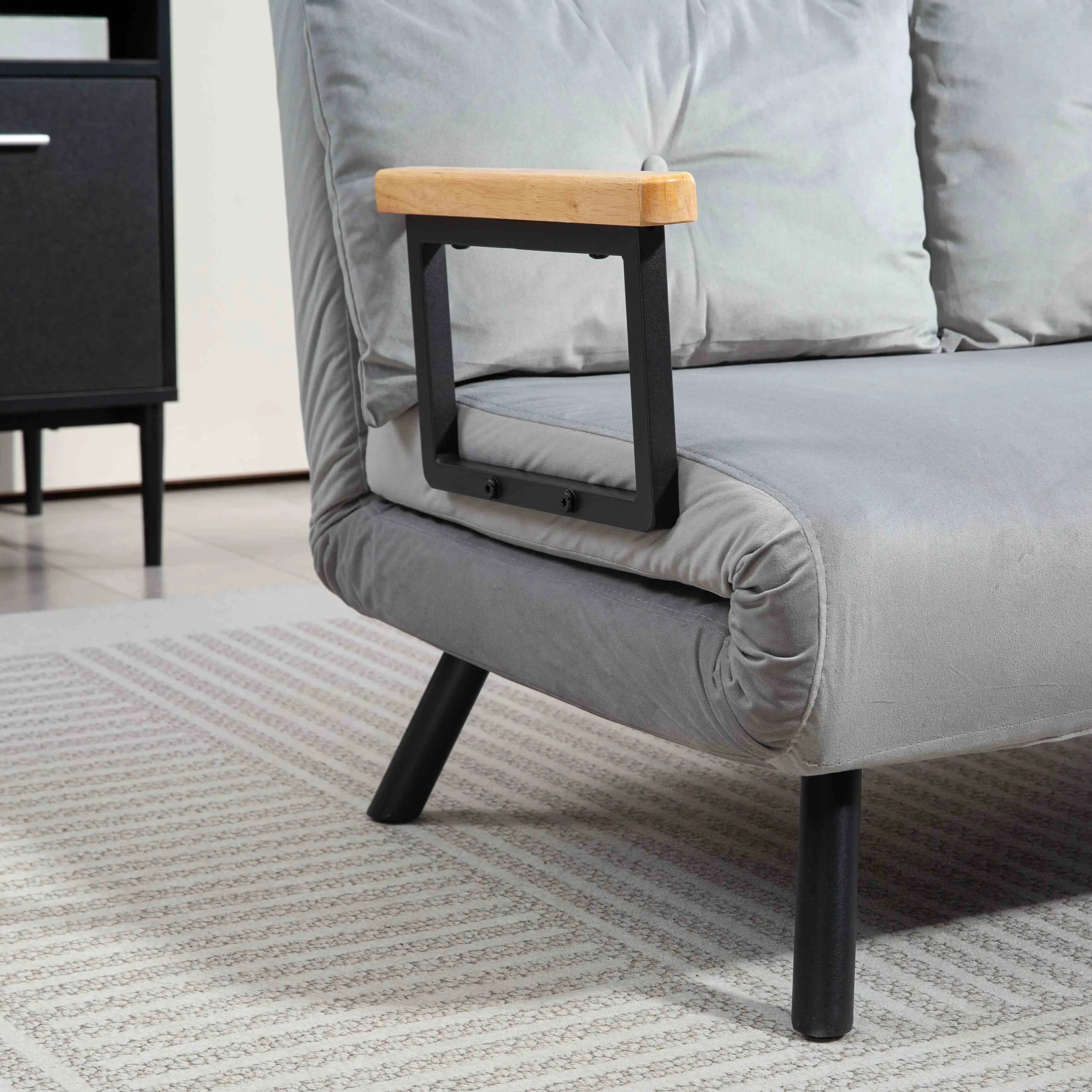 Velvet Sofa Bed 102 x 73 x 81cm - Light Grey - 11
