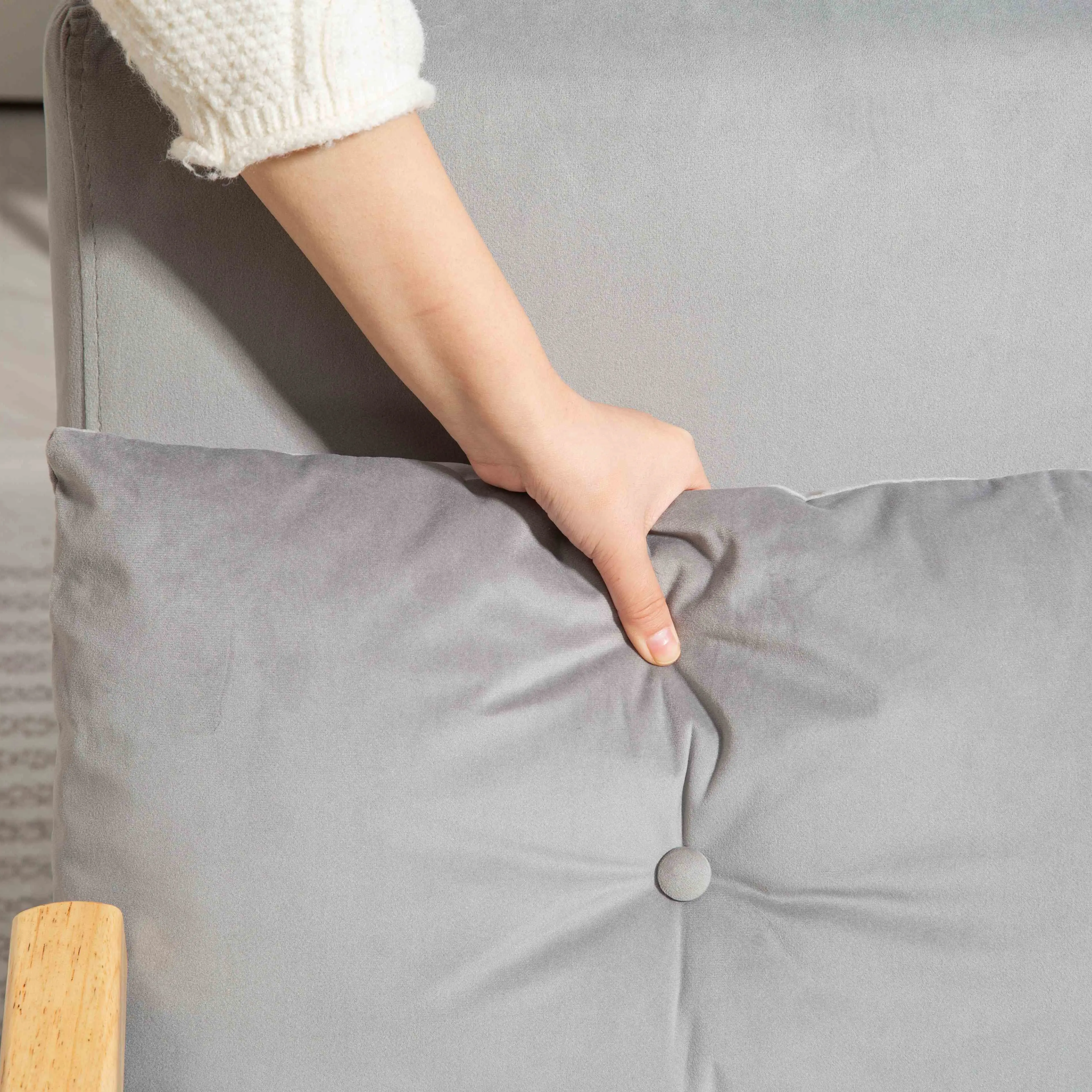 Velvet Sofa Bed 102 x 73 x 81cm - Light Grey - 12