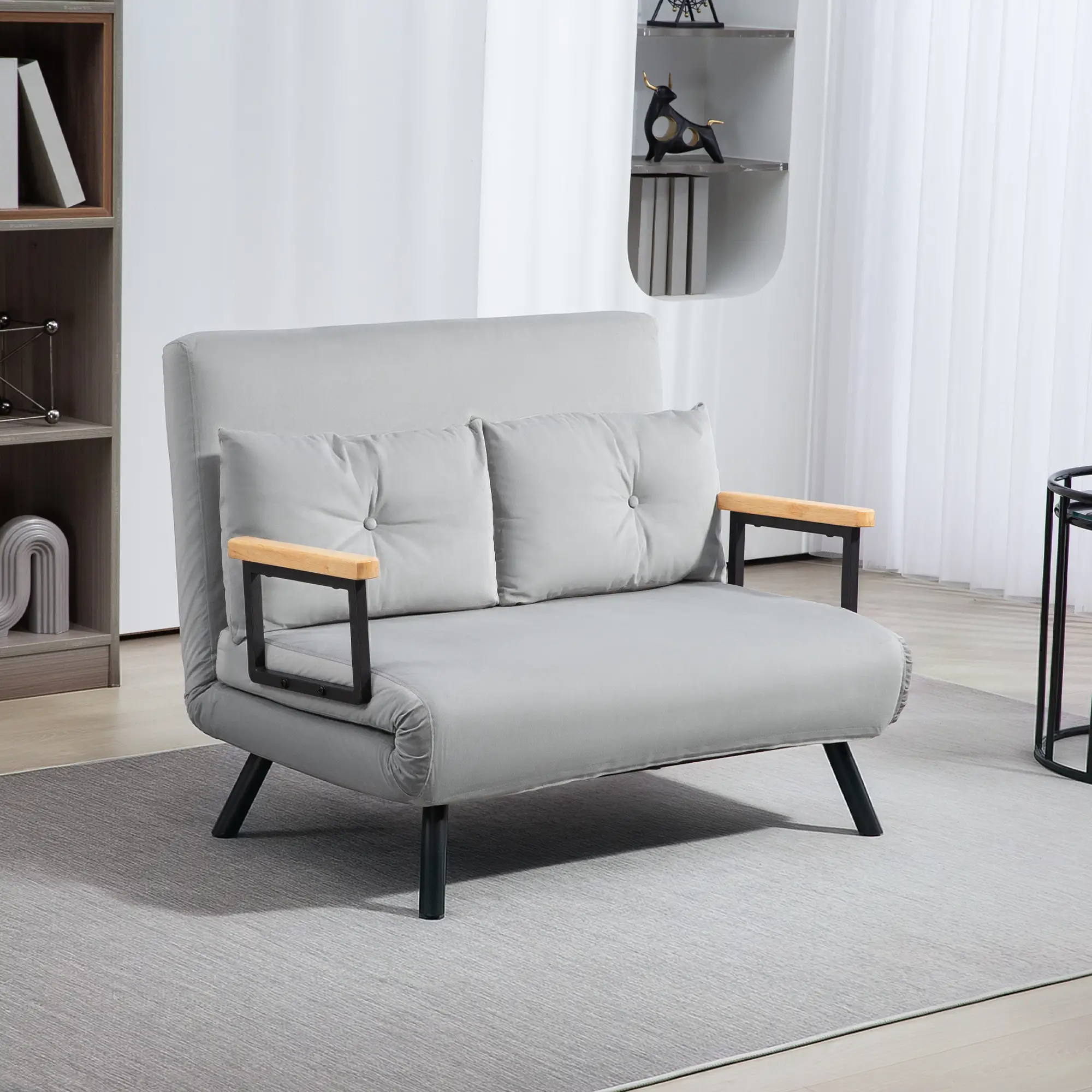 Velvet Sofa Bed 102 x 73 x 81cm - Light Grey - 14