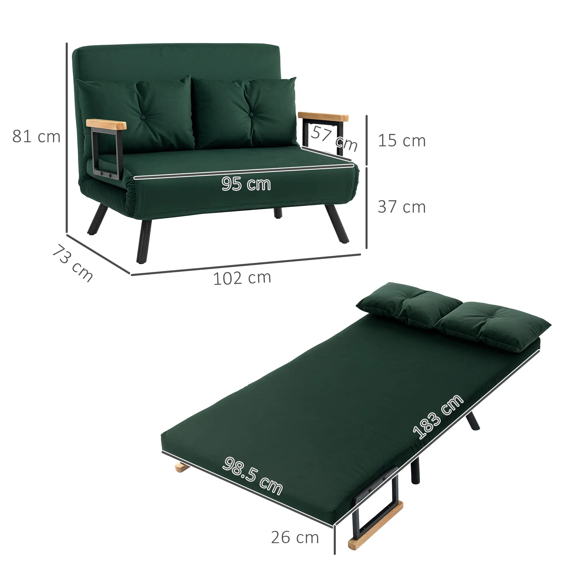 Velvet Sofa Bed 102 x 73 x 81cm - Green - 3