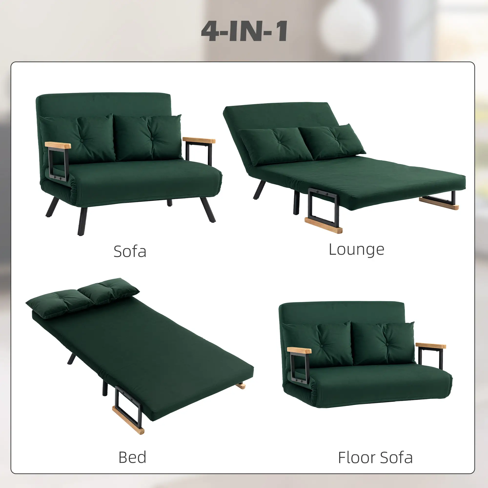 Velvet Sofa Bed 102 x 73 x 81cm - Green - 4