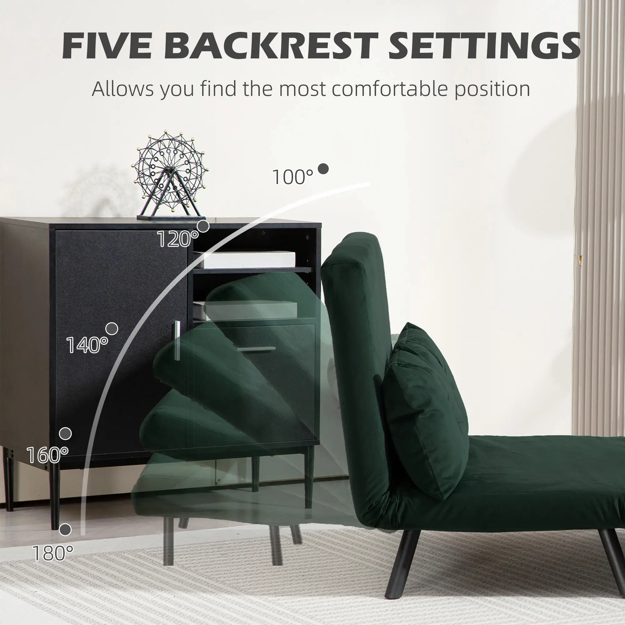Velvet Sofa Bed 102 x 73 x 81cm - Green - 5