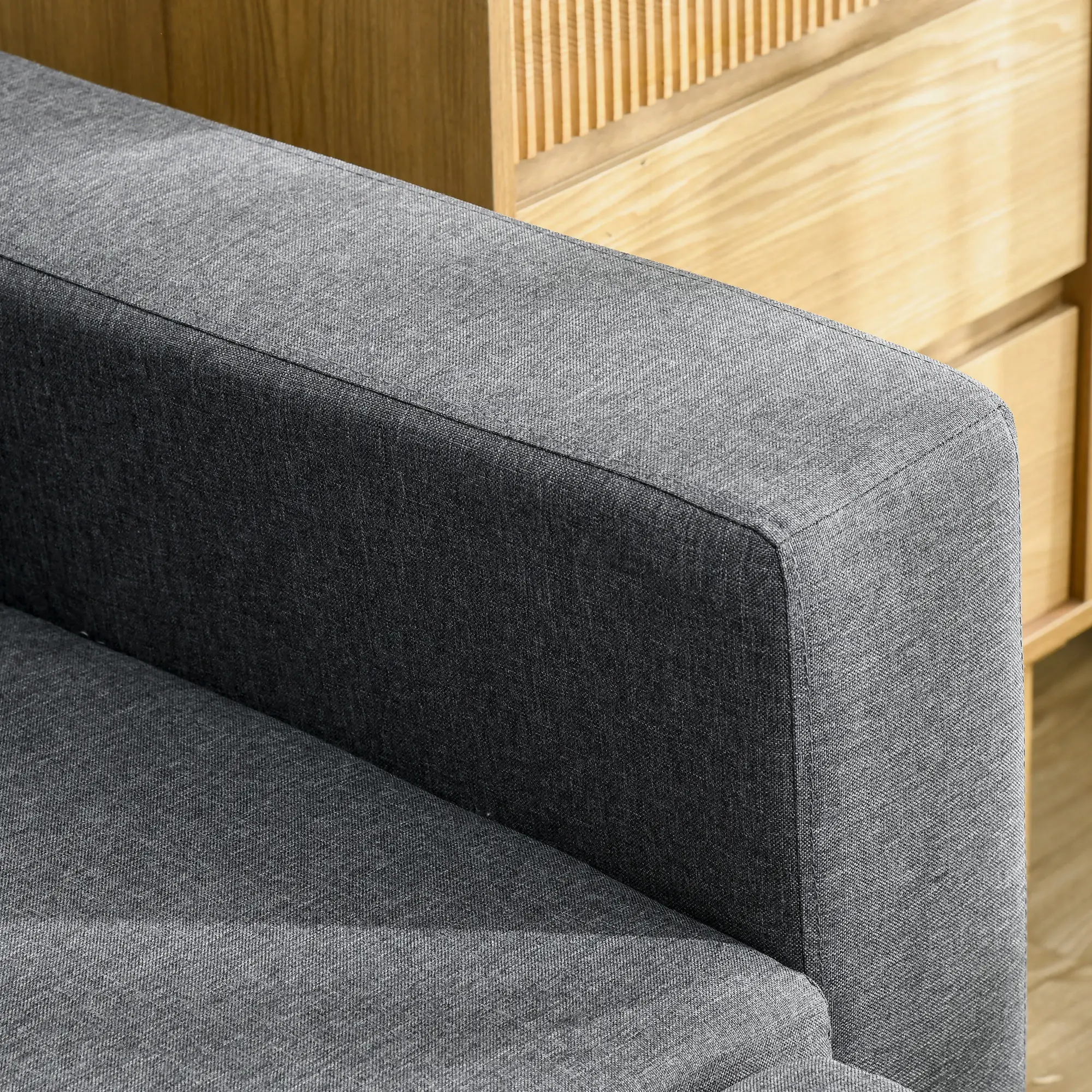 3 Seater Linen Sofa Bed 229 x 141.5 x 86cm, Dark Grey - Dark Grey - 8