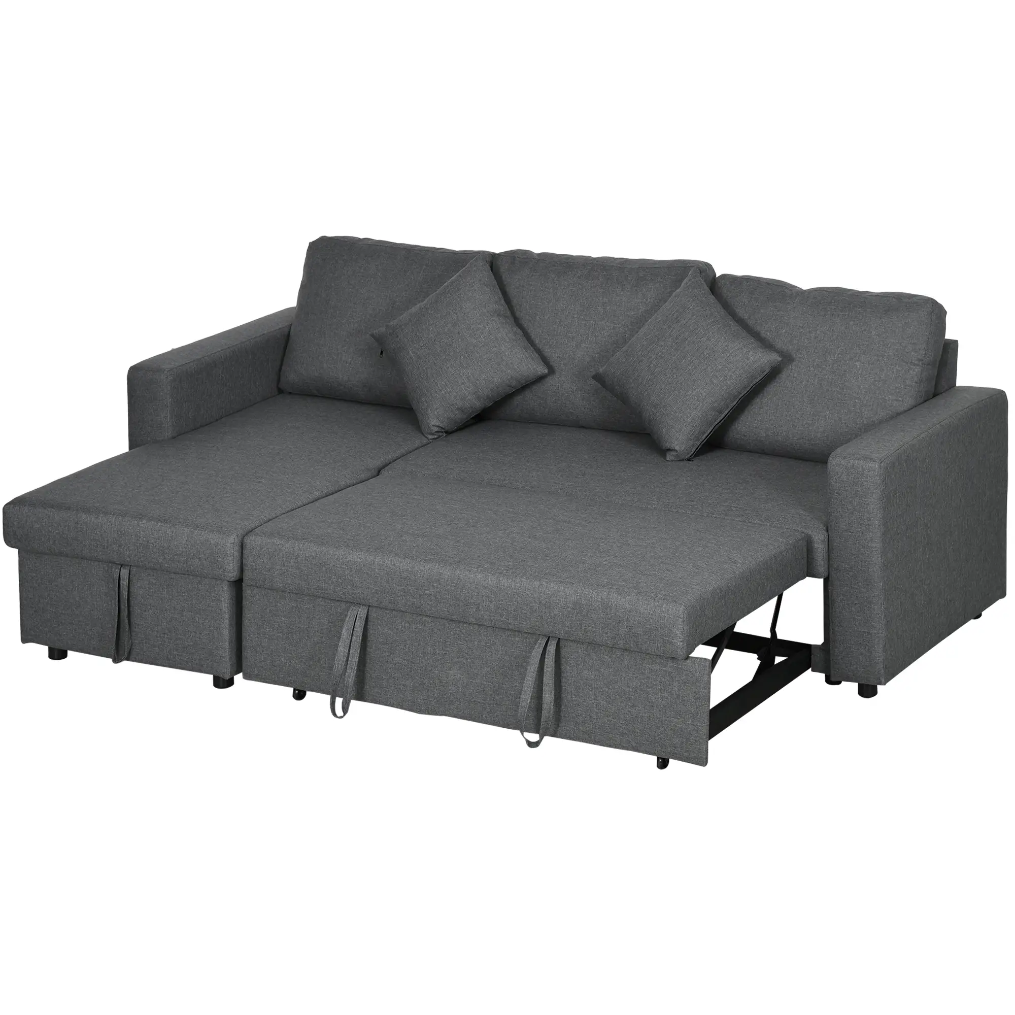 3 Seater Linen Sofa Bed 229 x 141.5 x 86cm, Dark Grey - Dark Grey - 10