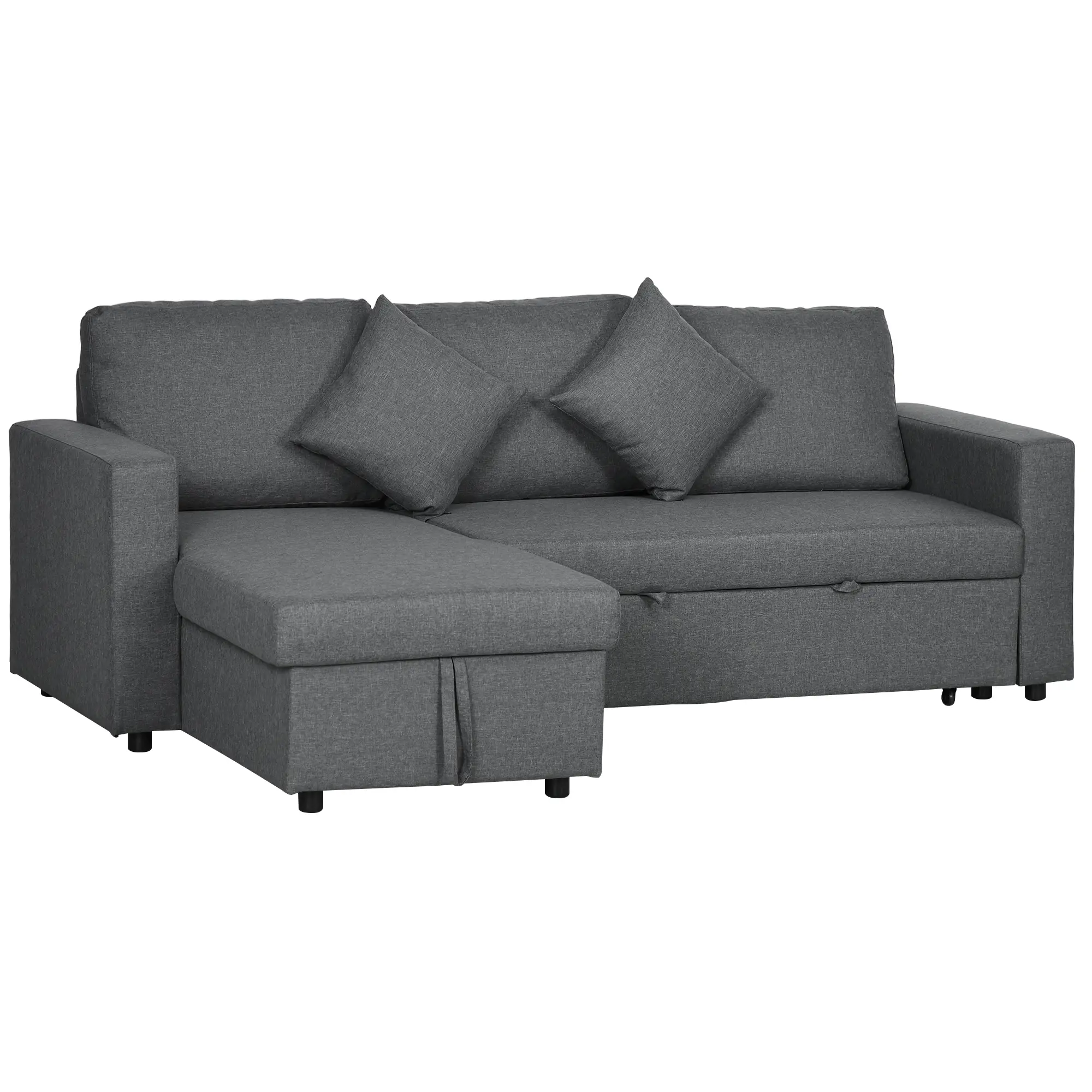 3 Seater Linen Sofa Bed 229 x 141.5 x 86cm, Dark Grey - Dark Grey - 11
