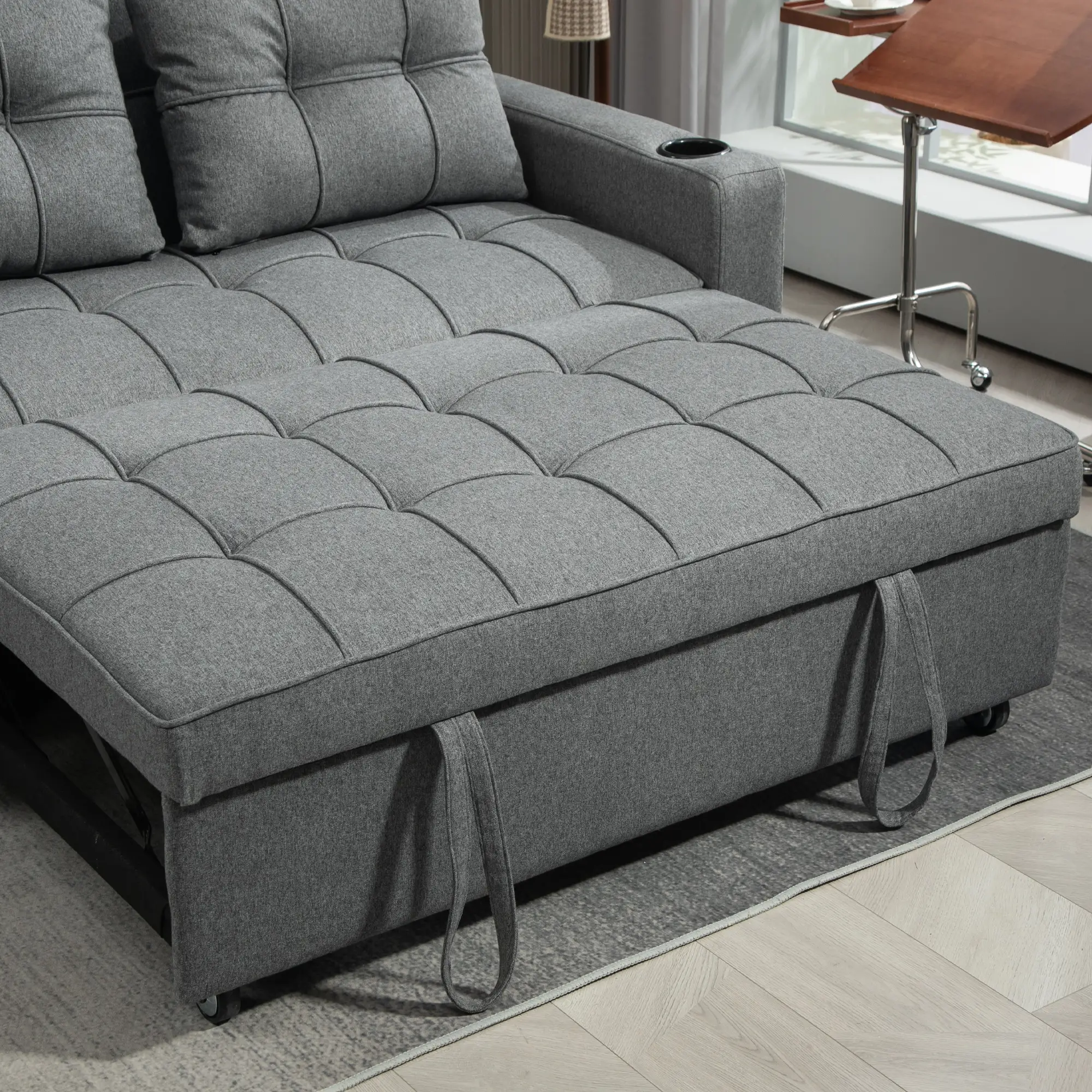2 Seater Linen Sofa Bed 157 x 90 x 91cm, Charcoal Grey - Charcoal Grey - 10
