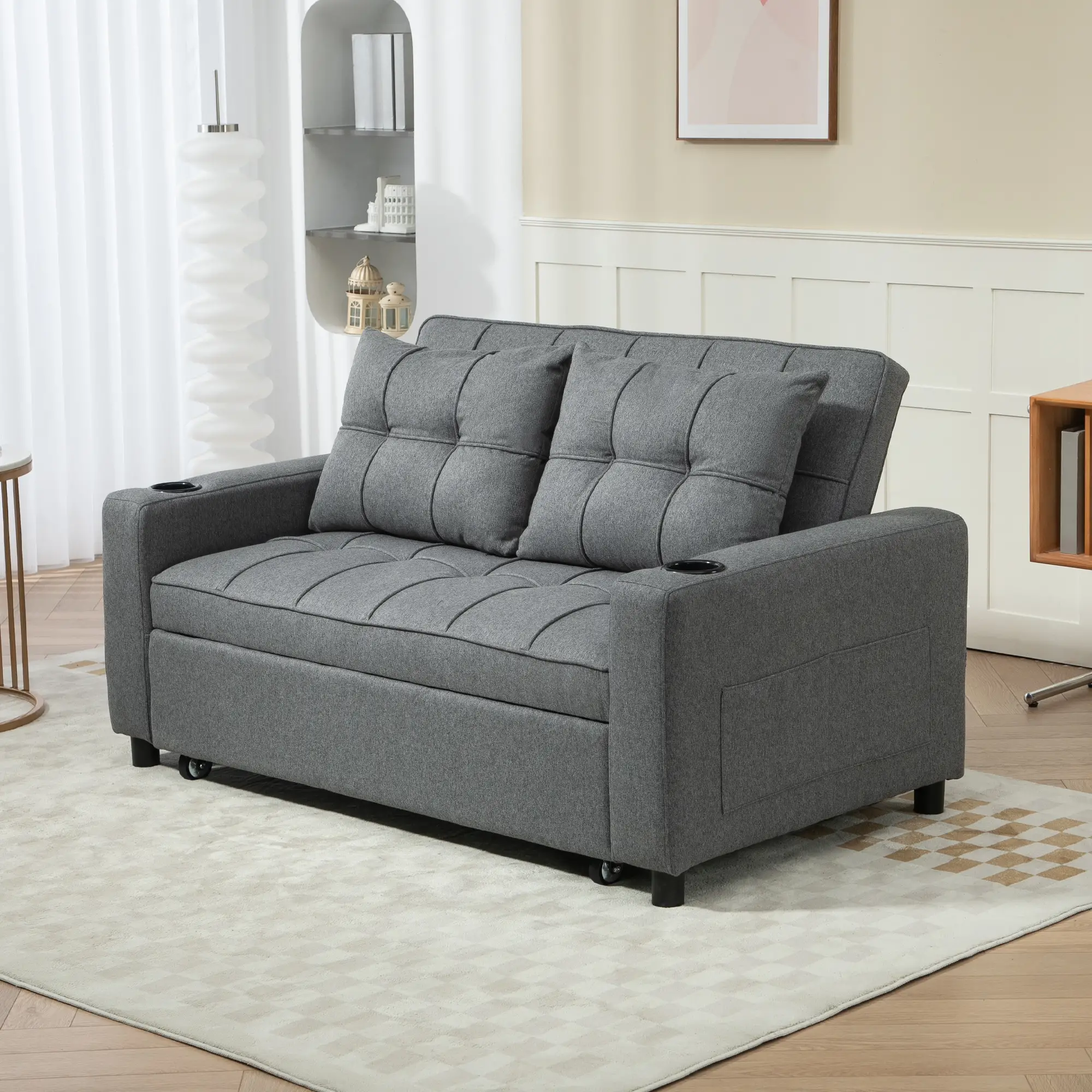 2 Seater Linen Sofa Bed 157 x 90 x 91cm, Charcoal Grey - Charcoal Grey - 12